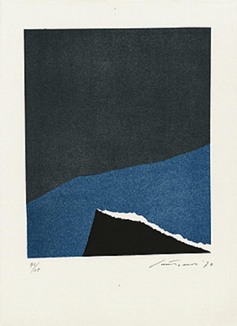 Abstract Print Giuseppe Santomaso - Sans titre de "Vingt-deux pomes" (Cassou) - Santomaso, noir, bleu, lithographie