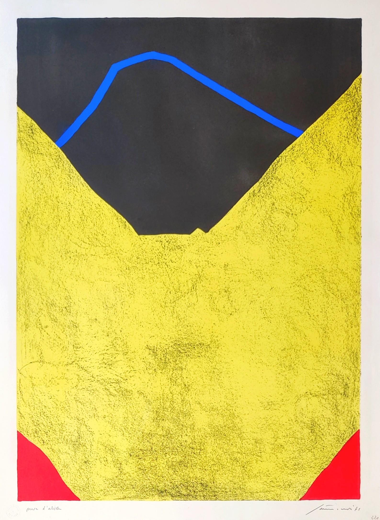 Abstract Print Giuseppe Santomaso - Rosso agli angoli 