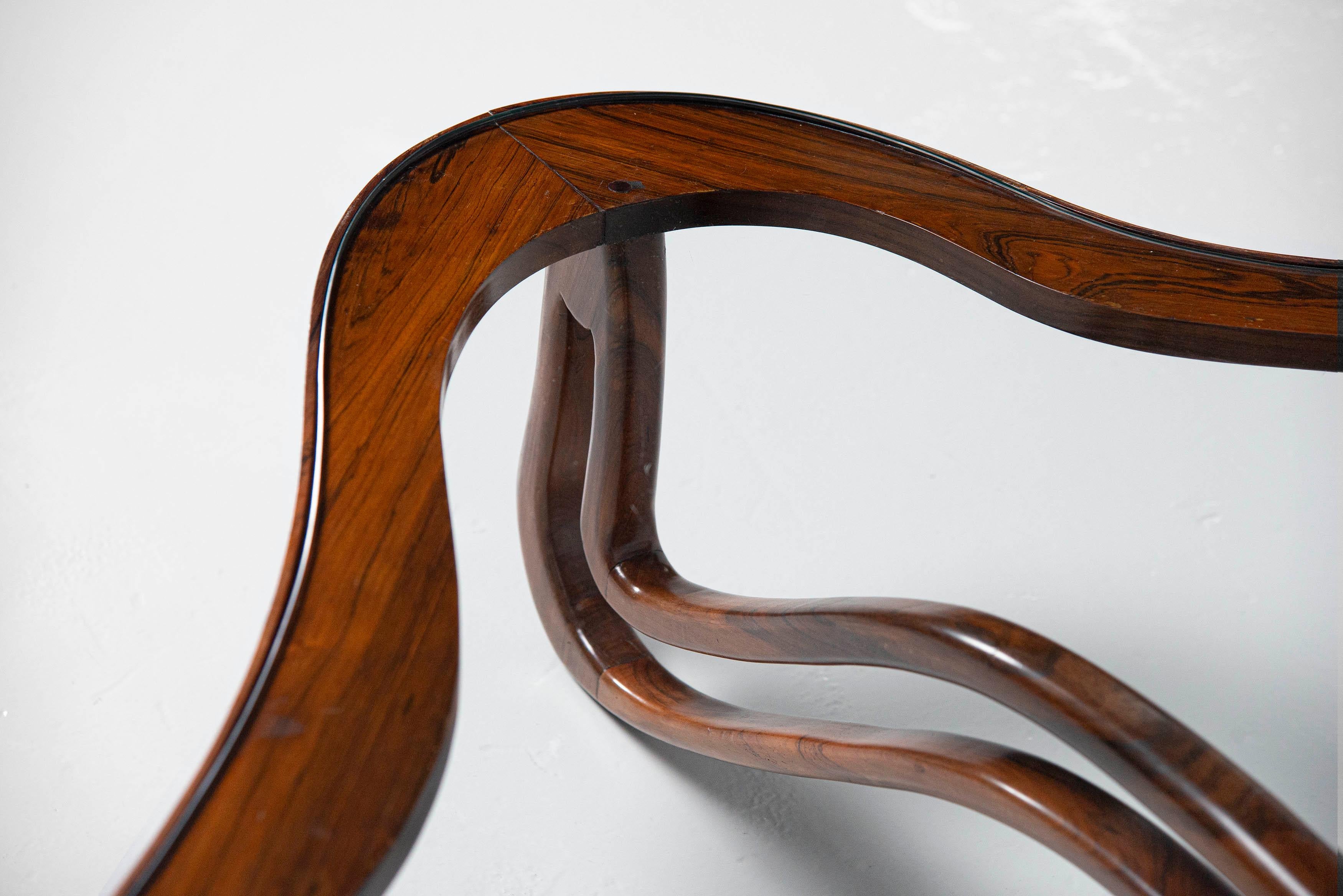 Sculptural 'Agua' coffee table designed by  architect, designer and businessman Giuseppe Scapinelli, Brazil 1950. Scapinelli is known for his sculptural work, crafted and sculpted in the most beautiful wood to be found in Brazil. This stunning