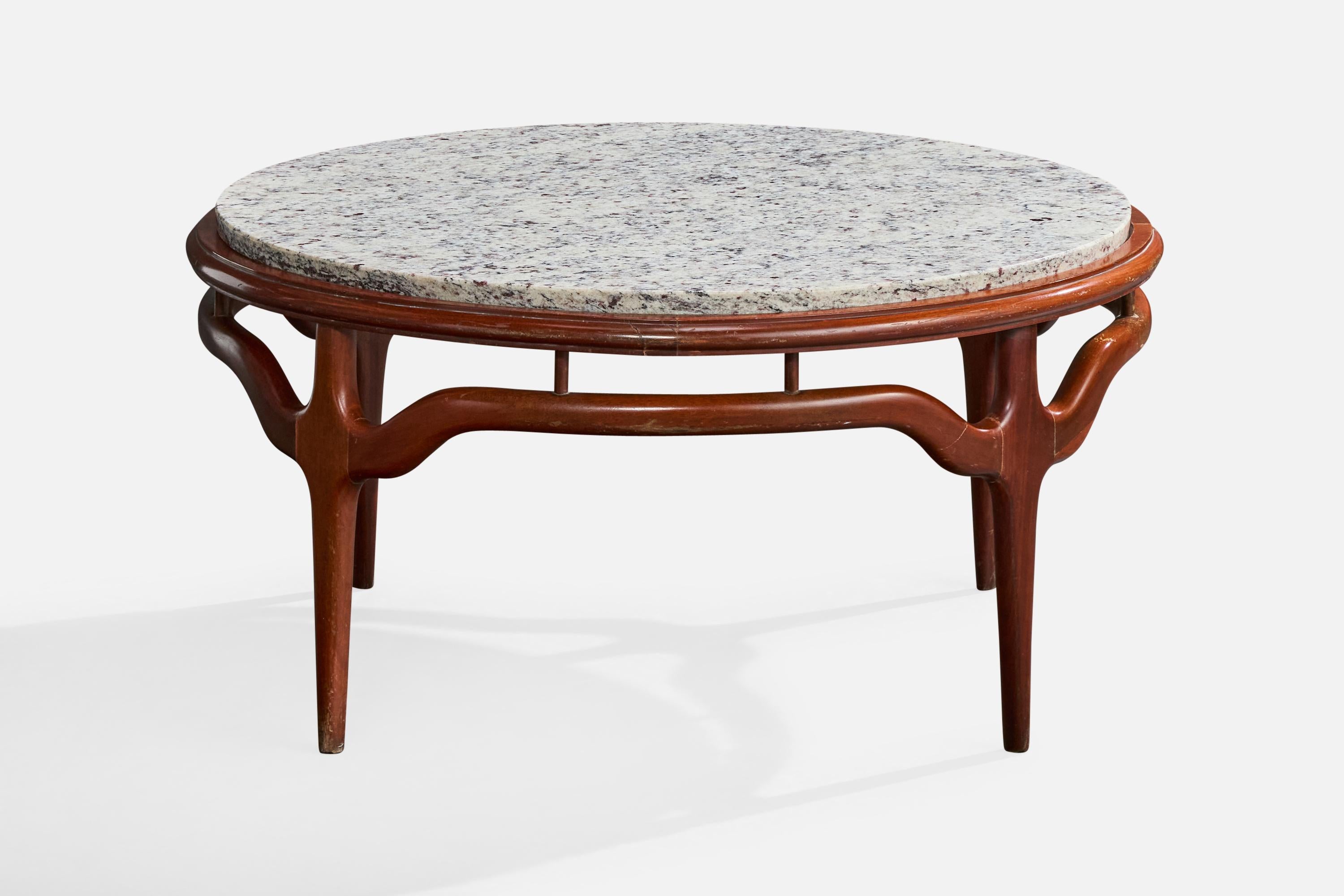 Atribución Giuseppe Scapinelli, Mesa de centro, Madera, Mármol, Brasil, Años 50 Moderno de mediados de siglo en venta