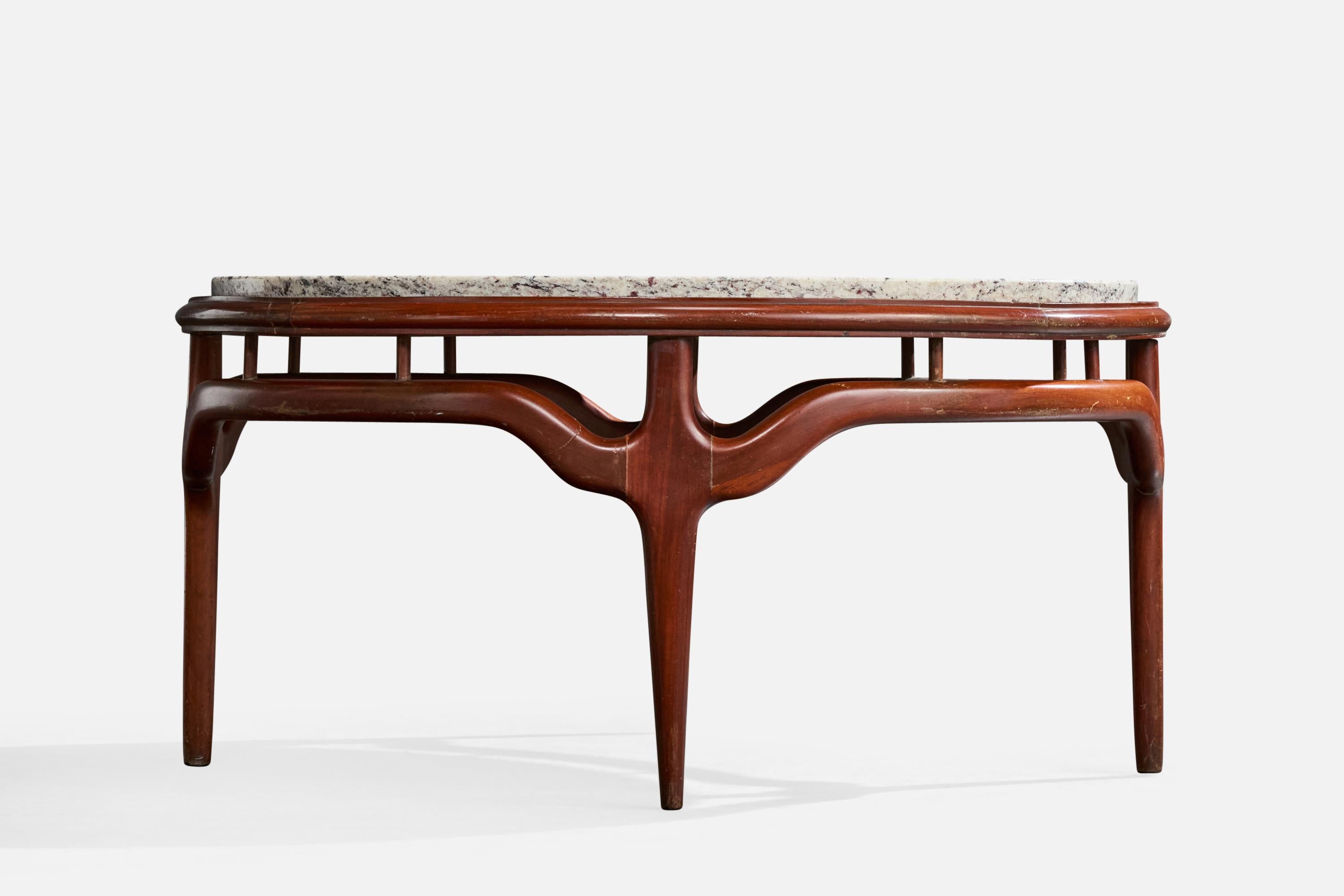 Atribución Giuseppe Scapinelli, Mesa de centro, Madera, Mármol, Brasil, Años 50 Brasileño en venta