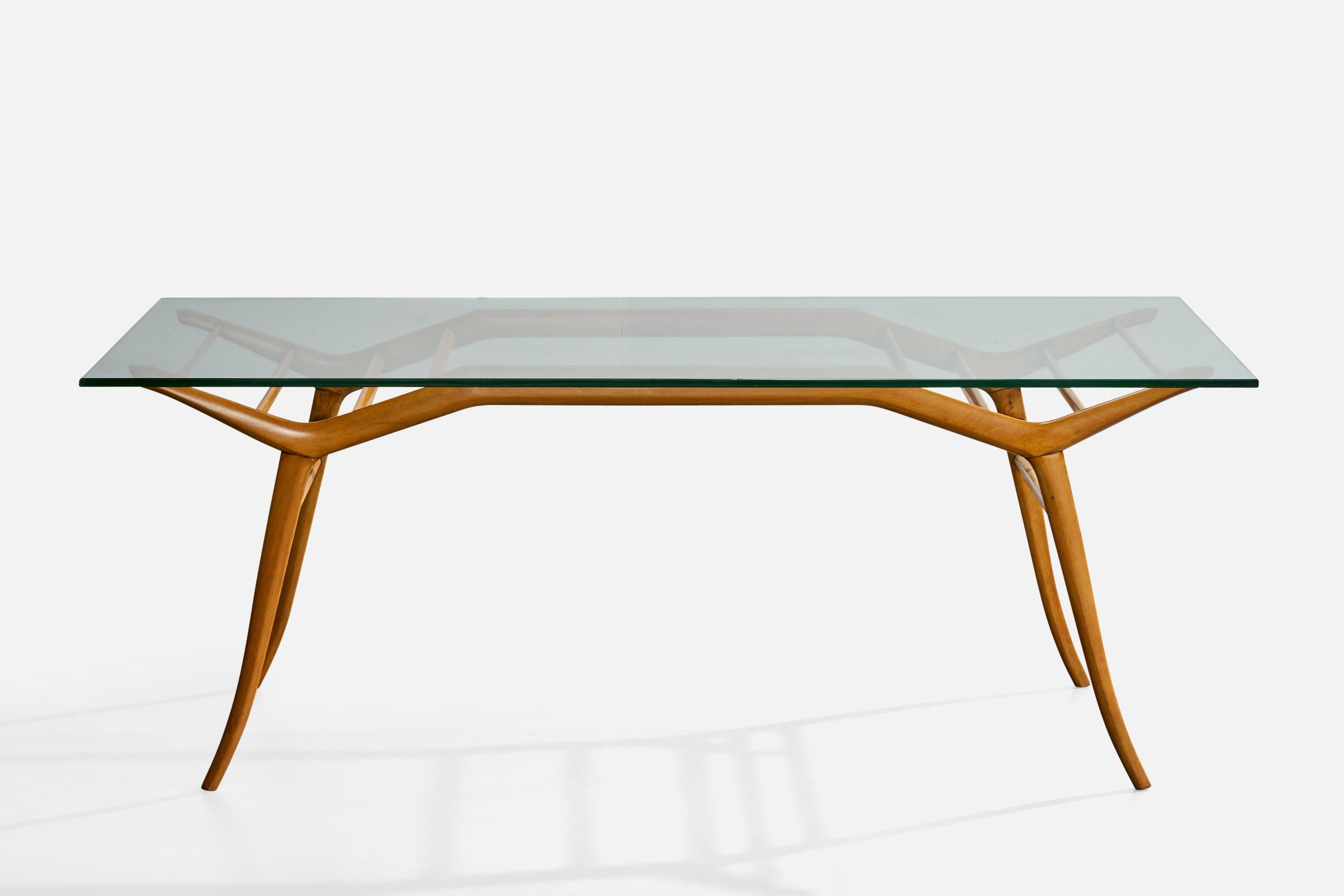 Mid-Century Modern Giuseppe Scapinelli Attribution, Dining Table, Wood, Glass, Brazil, 1950s en vente