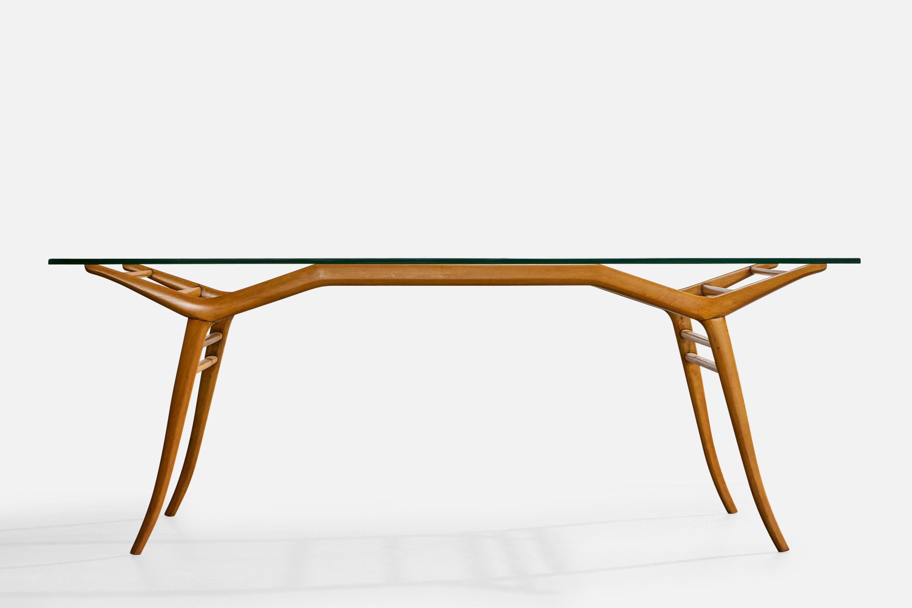 Brésilien Giuseppe Scapinelli Attribution, Dining Table, Wood, Glass, Brazil, 1950s en vente