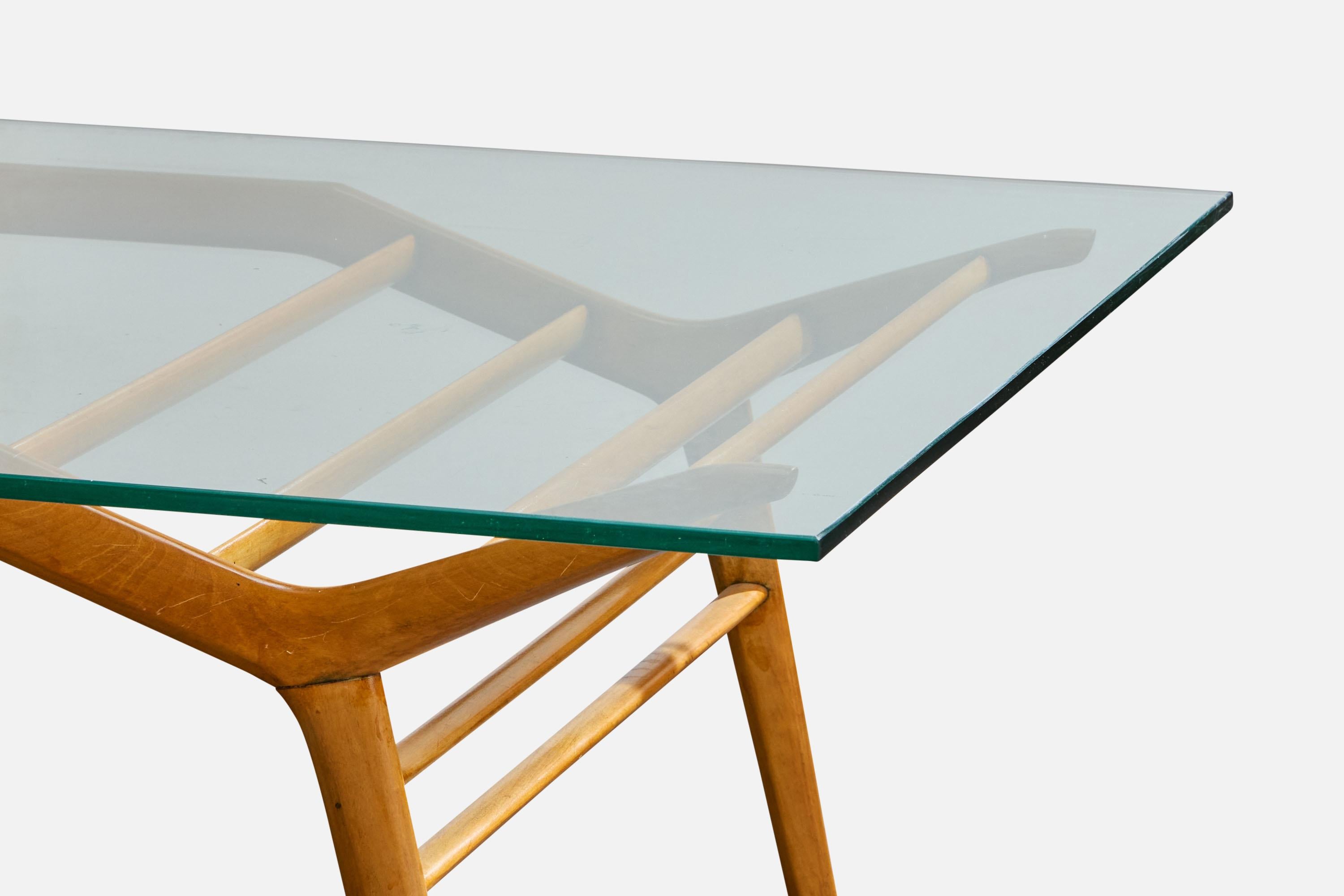 Giuseppe Scapinelli Attribution, Dining Table, Wood, Glass, Brazil, 1950s État moyen - En vente à High Point, NC
