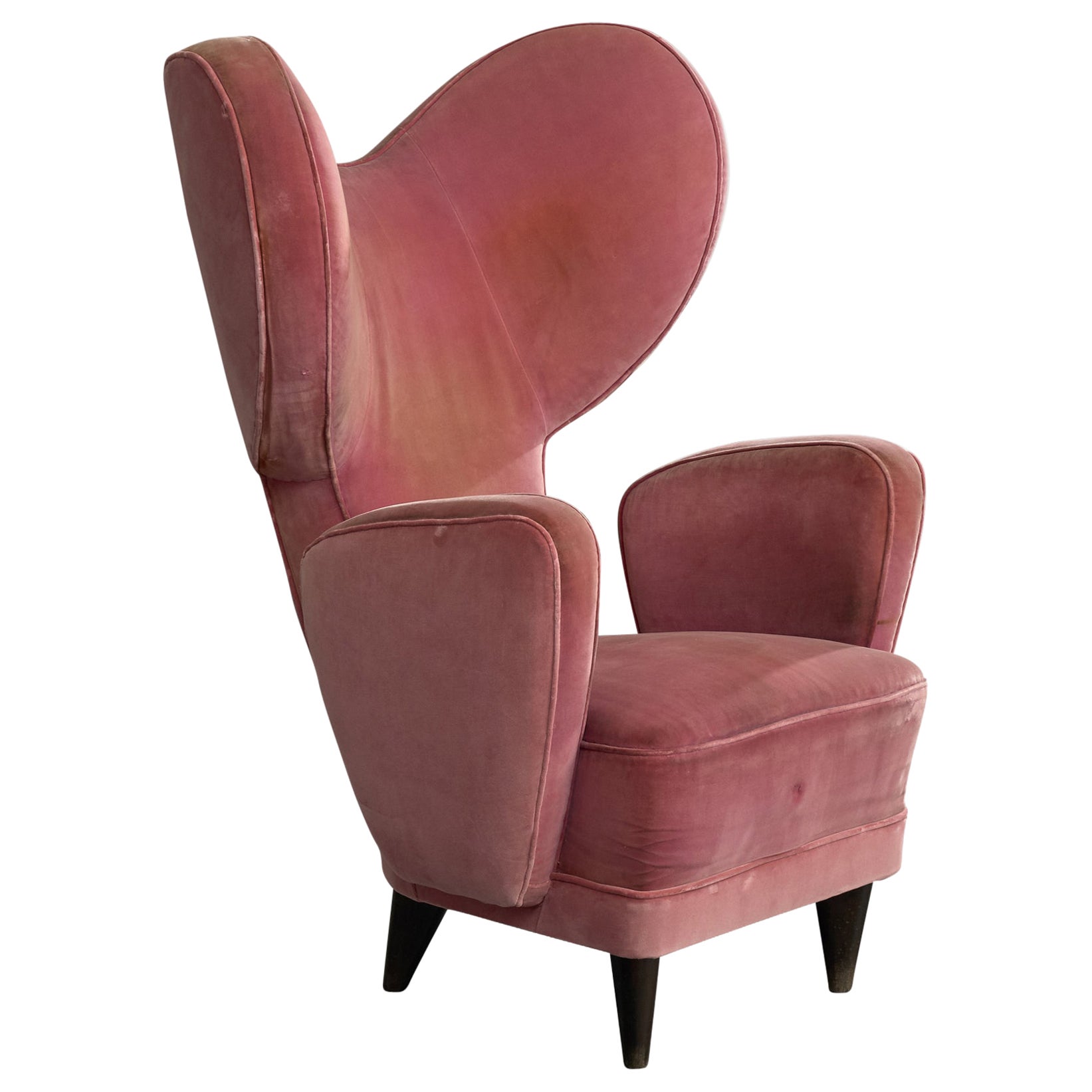 Giuseppe Scapinelli Attribution, Lounge Chair, Wood, Velvet, Italy, 1950s