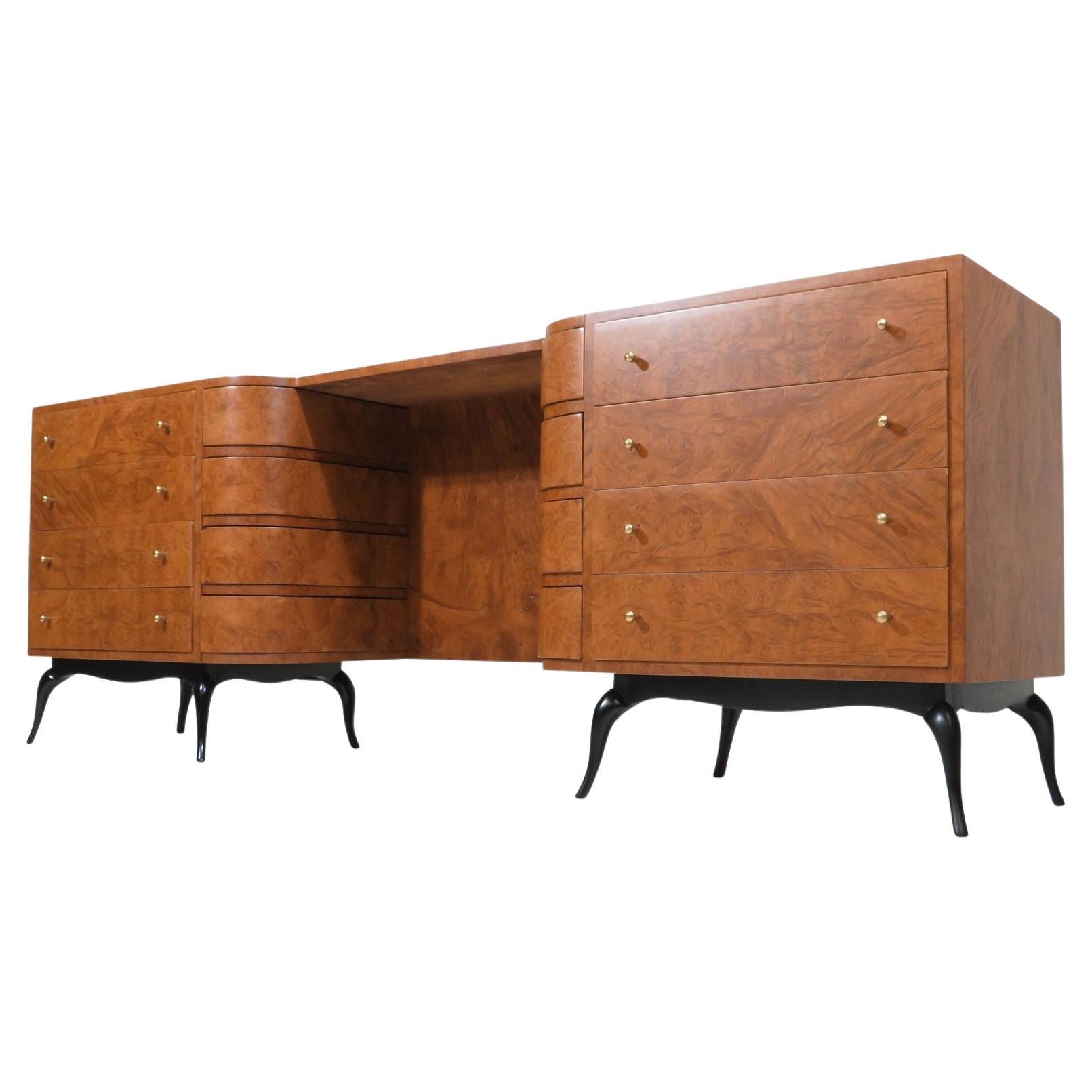 Giuseppe Scapinelli Brazilian Modern Burled Vanity Cabinet For Sale