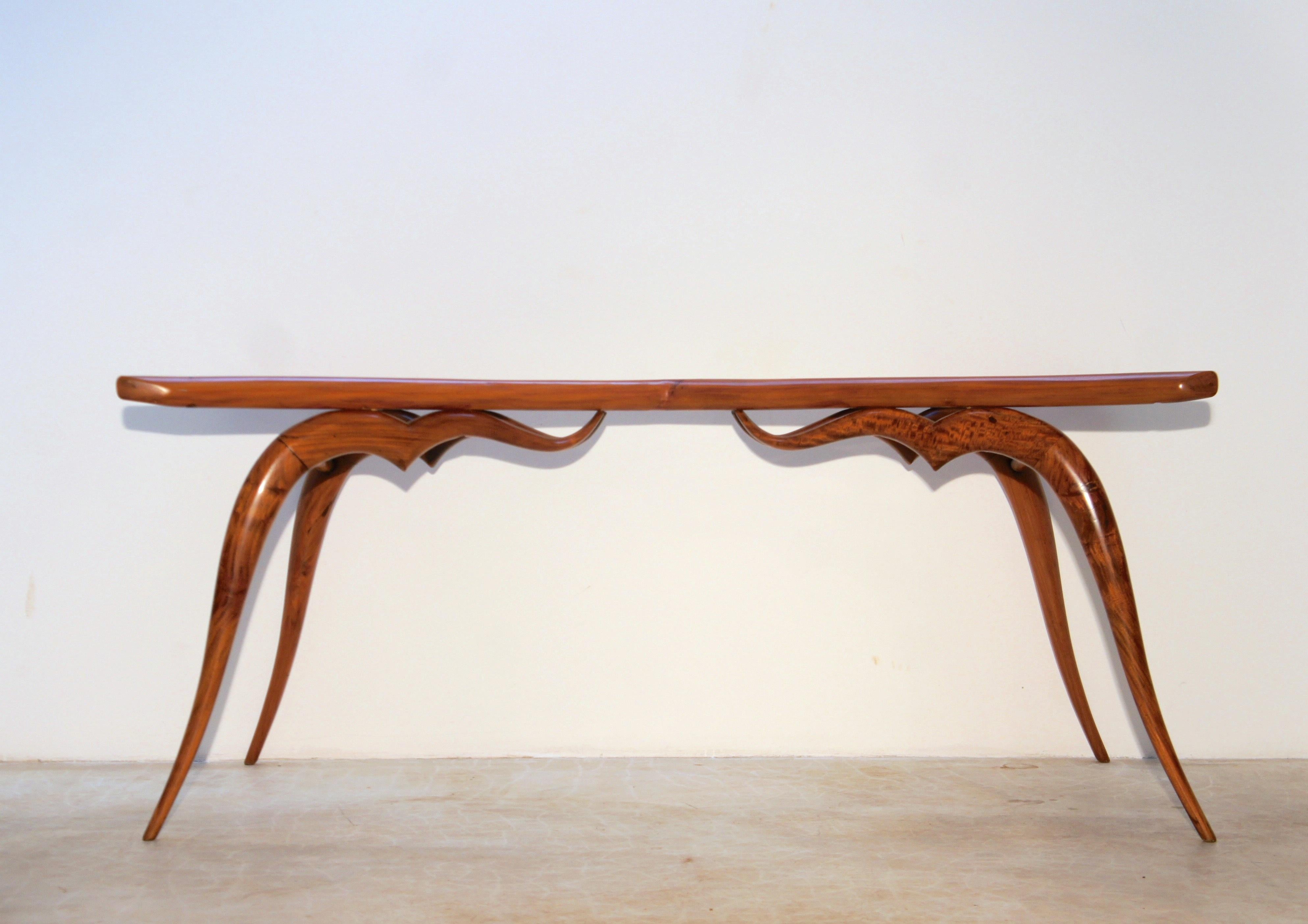 Giuseppe Scapinelli. Brazilian modernist dining table made with solid caviuna wood with glass top.
 