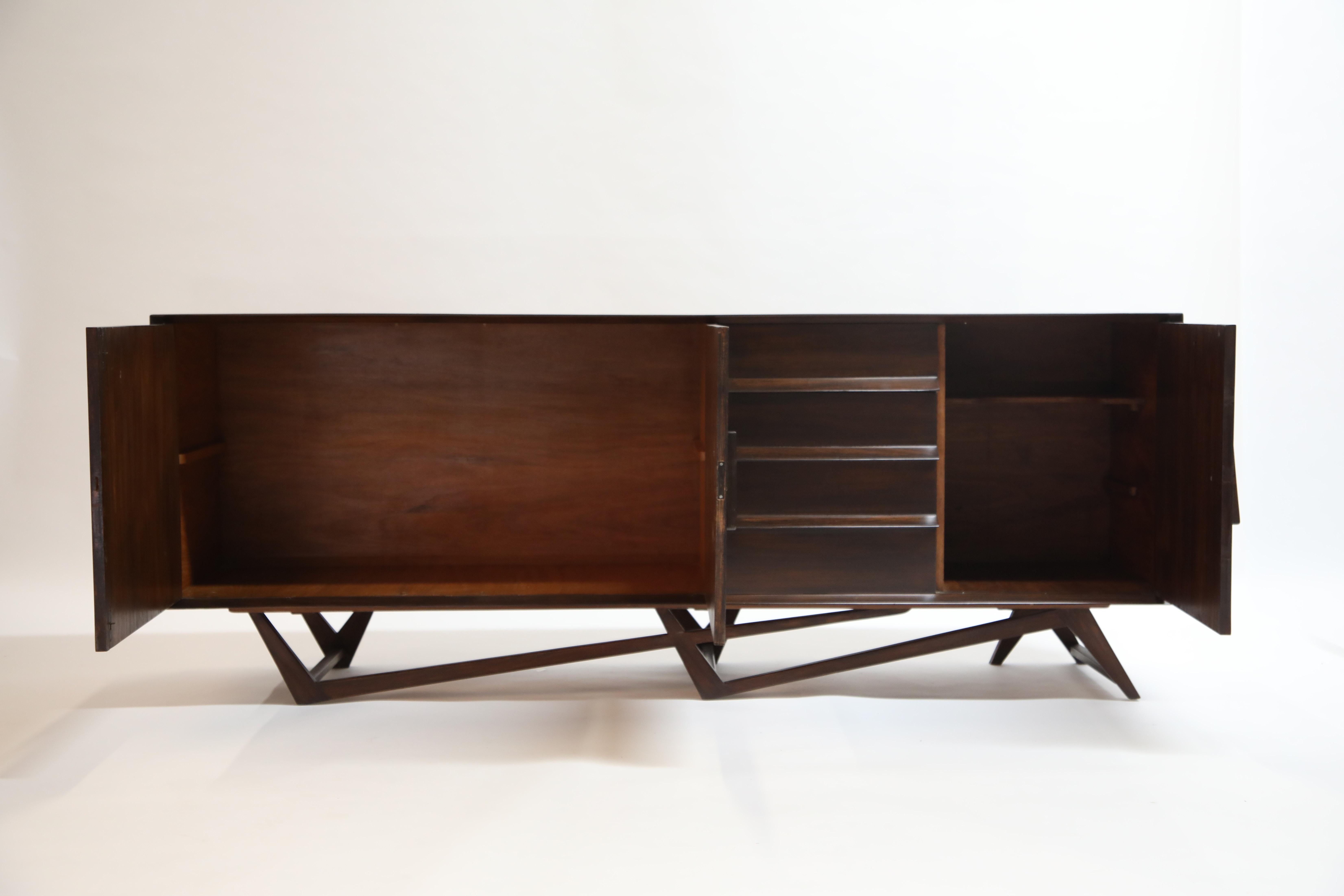 Mid-Century Modern Giuseppe Scapinelli Brazilian Rosewood Architectural Sideboard, Brazil, 1950s
