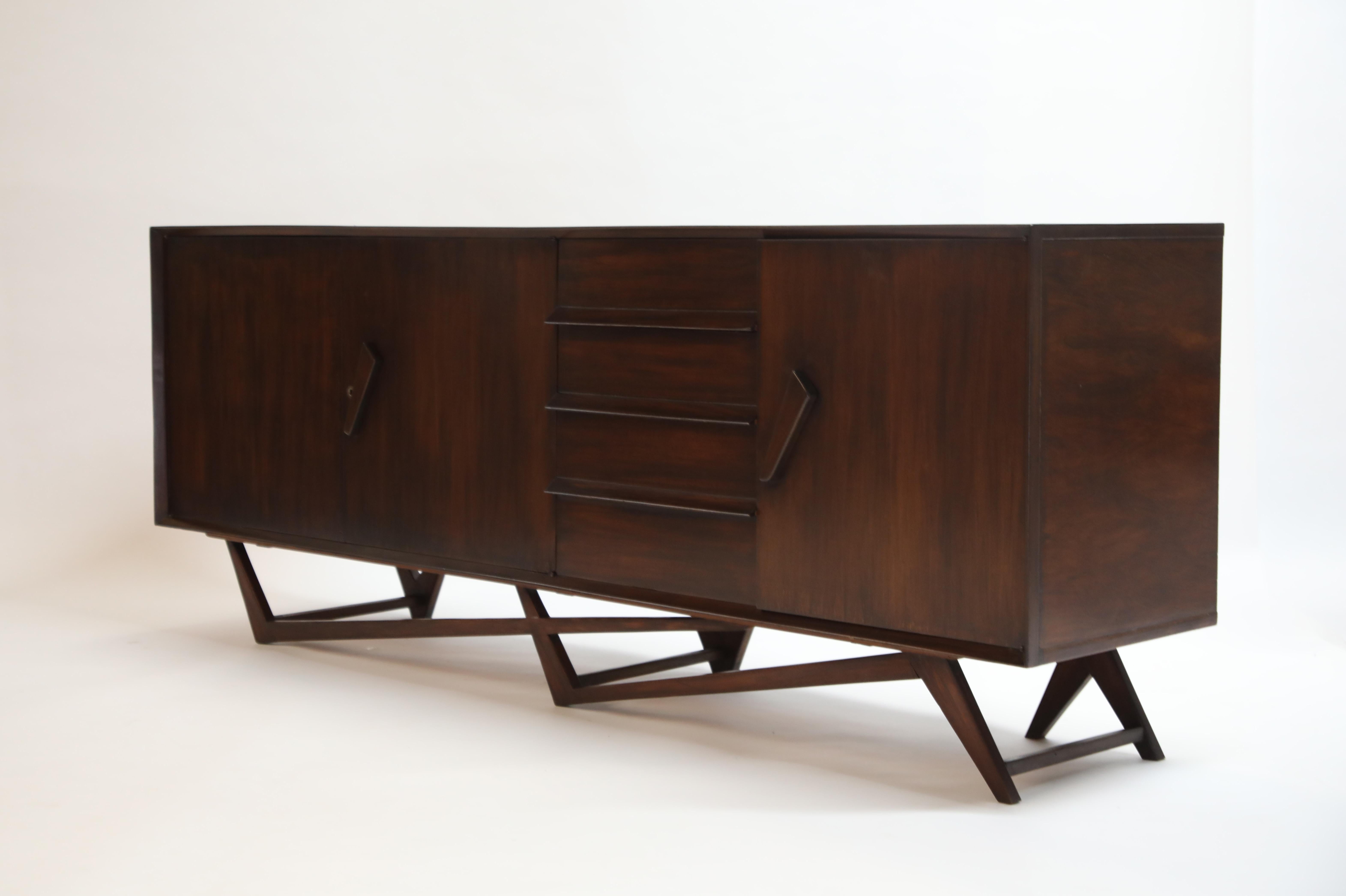 Giuseppe Scapinelli Brazilian Rosewood Architectural Sideboard, Brazil, 1950s In Good Condition In Los Angeles, CA