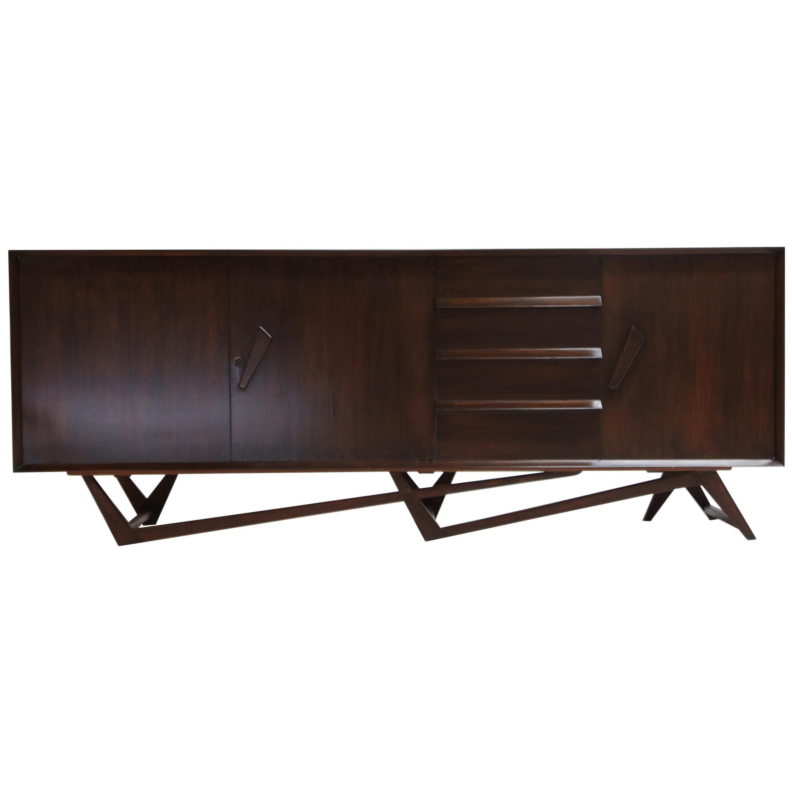 Giuseppe Scapinelli Brazilian Rosewood Architectural Sideboard, Brazil, 1950s