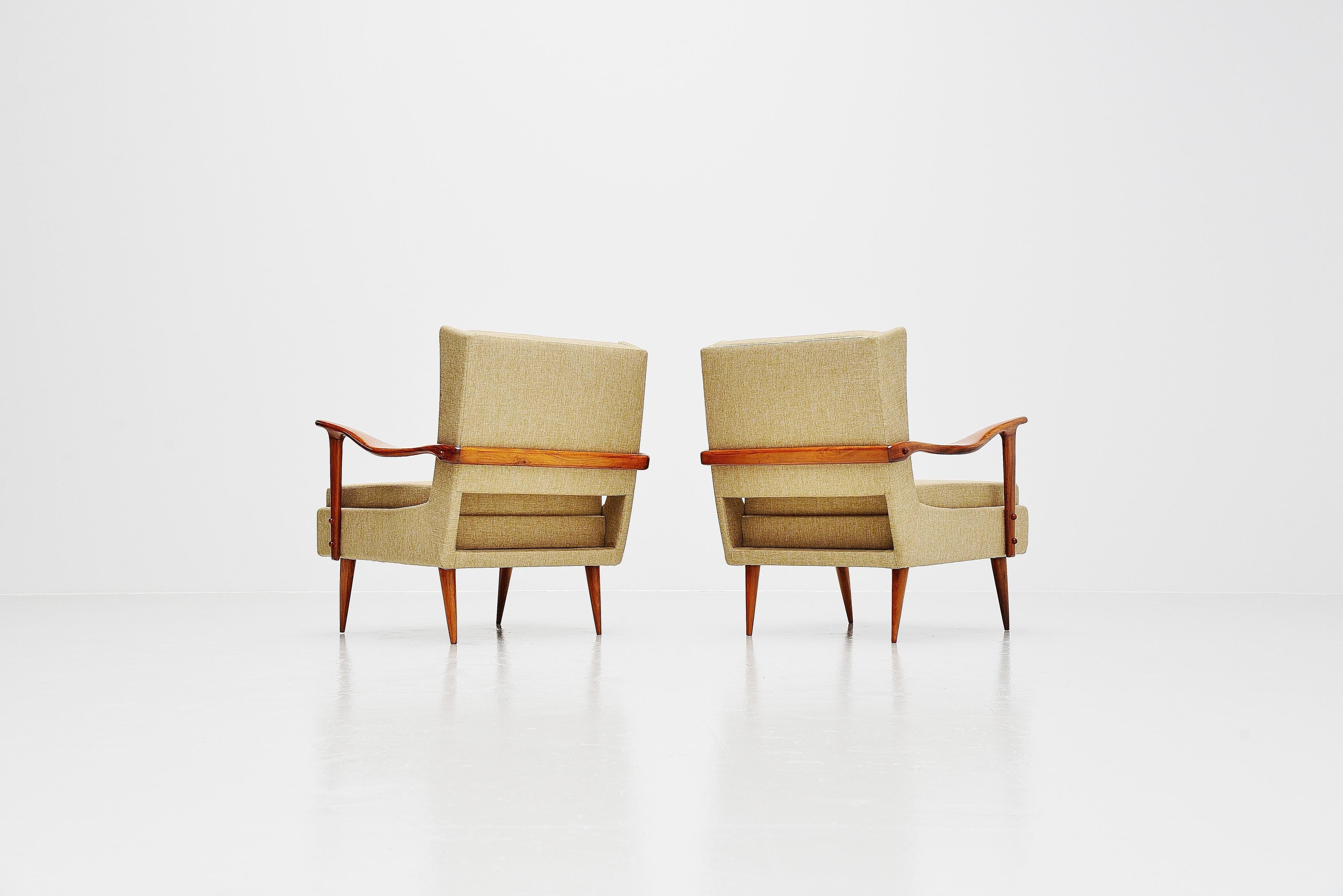 Mid-Century Modern Giuseppe Scapinelli Caviuna Lounge Chairs Pair, Brazil, 1955