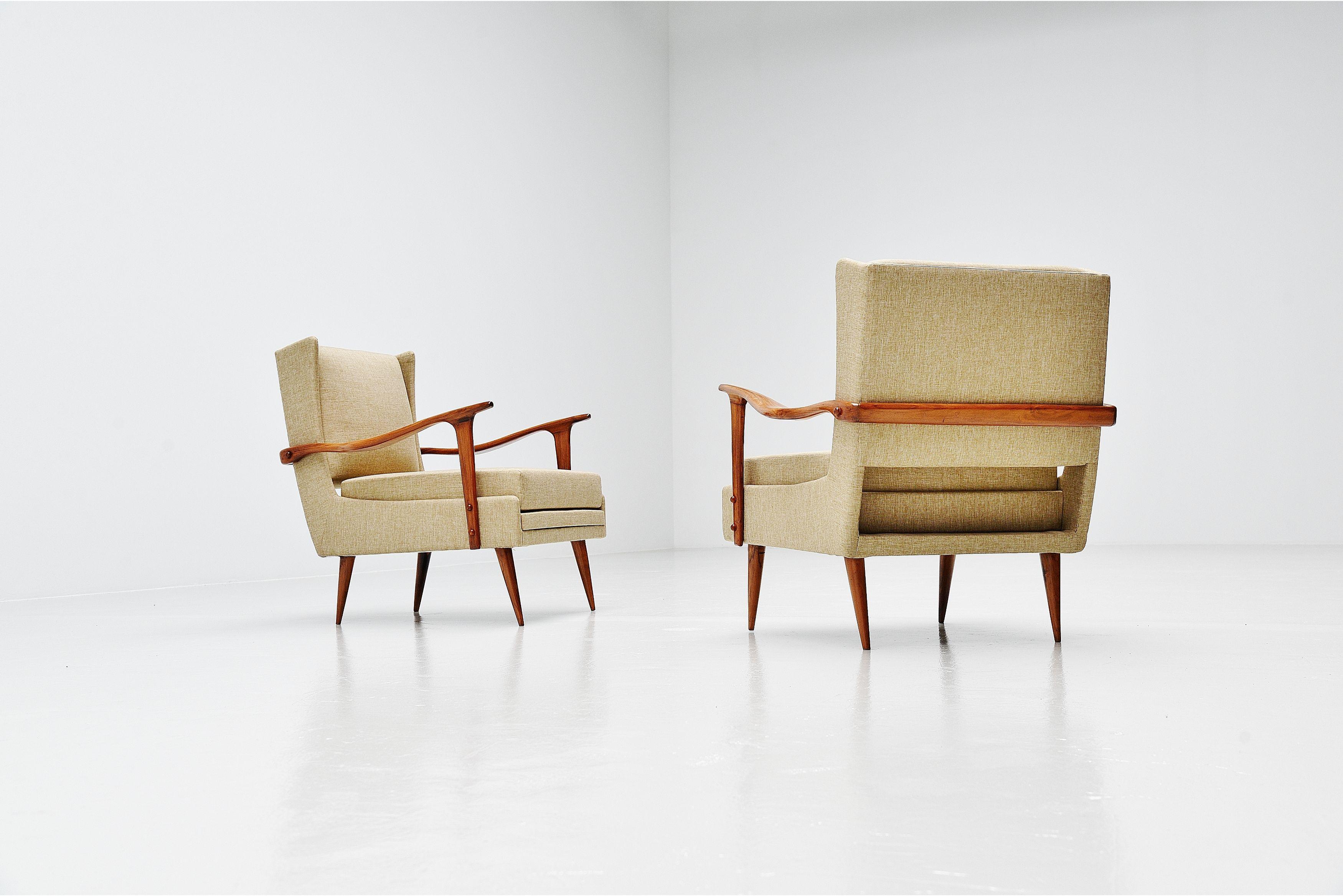 Fabric Giuseppe Scapinelli Caviuna Lounge Chairs Pair, Brazil, 1955