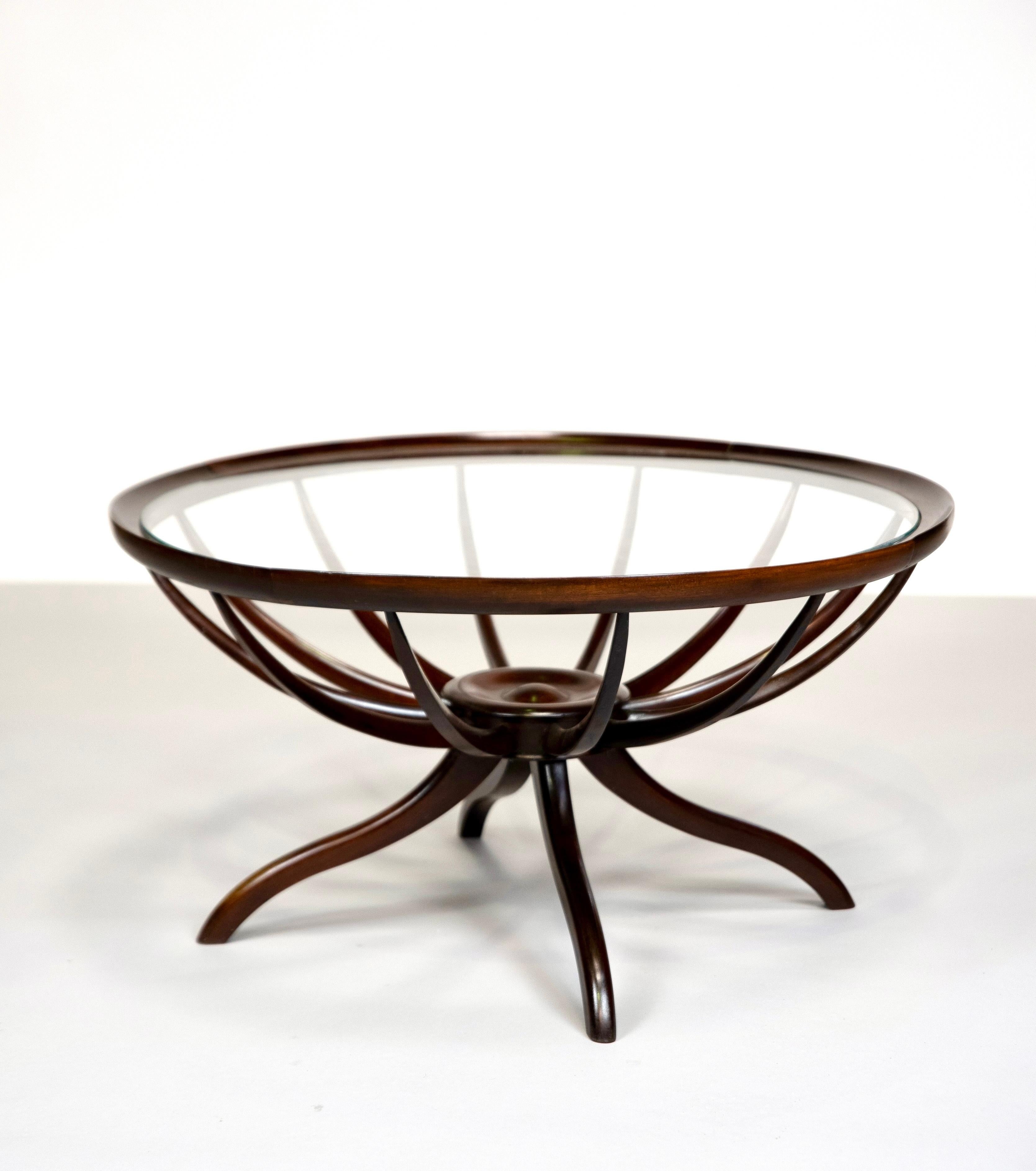 Mid-Century Modern Giuseppe Scapinelli, table basse Alanha, bois et verre, vers 1960 en vente