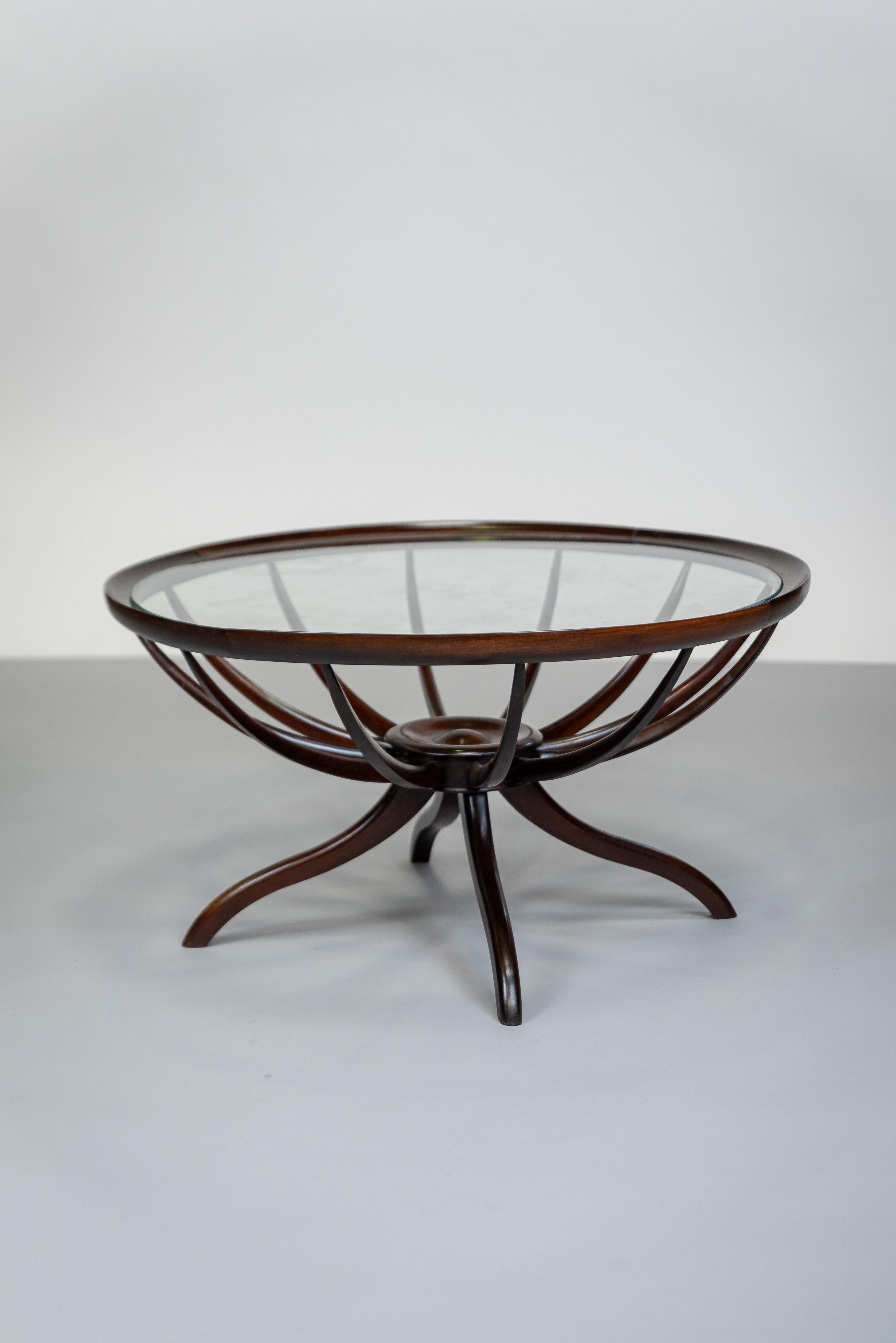 Fait main Giuseppe Scapinelli, table basse Alanha, bois et verre, vers 1960 en vente