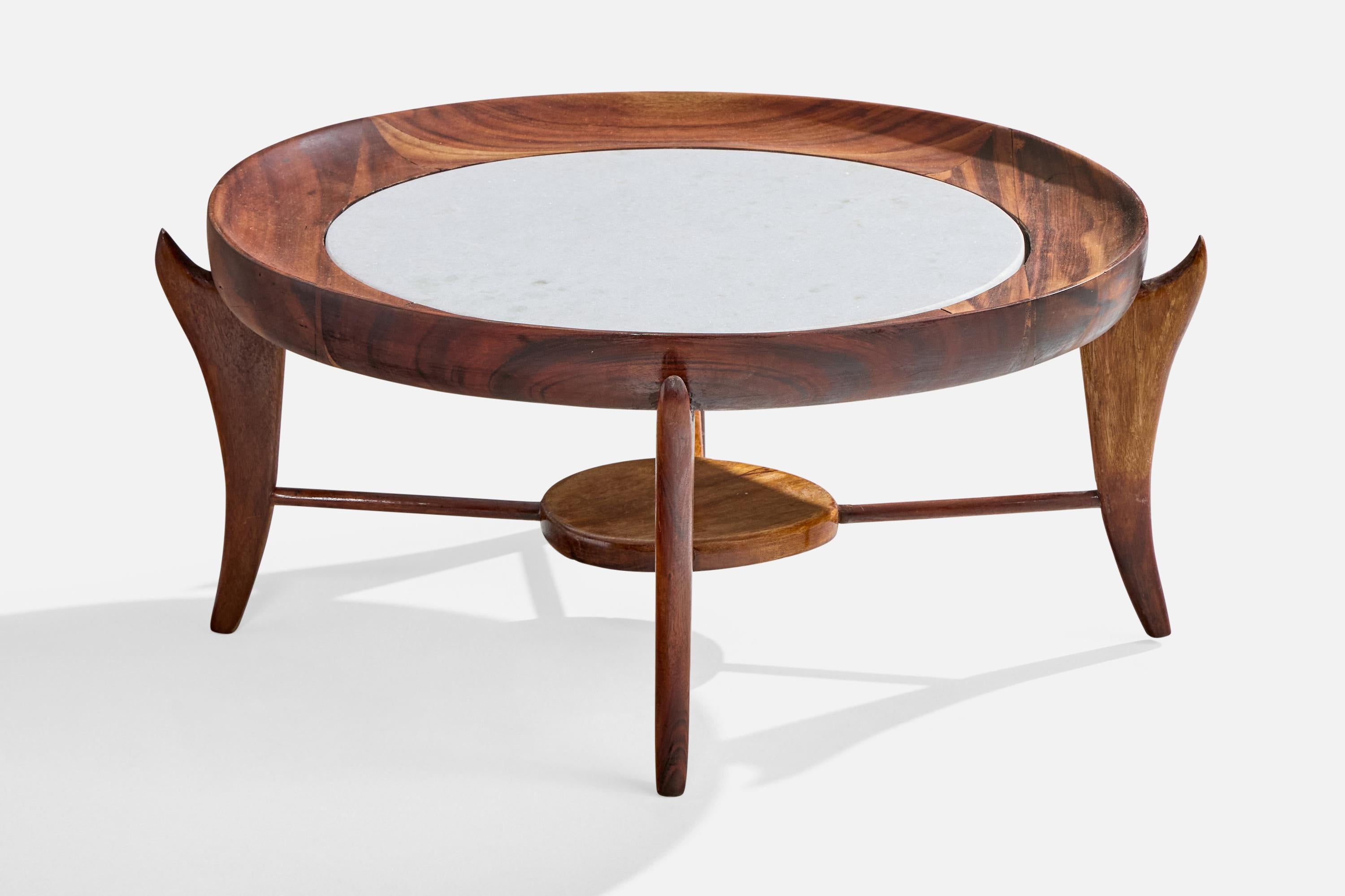 Mid-Century Modern Giuseppe Scapinelli, Coffee Table, Wood, Marble, Brazil, 1950s For Sale