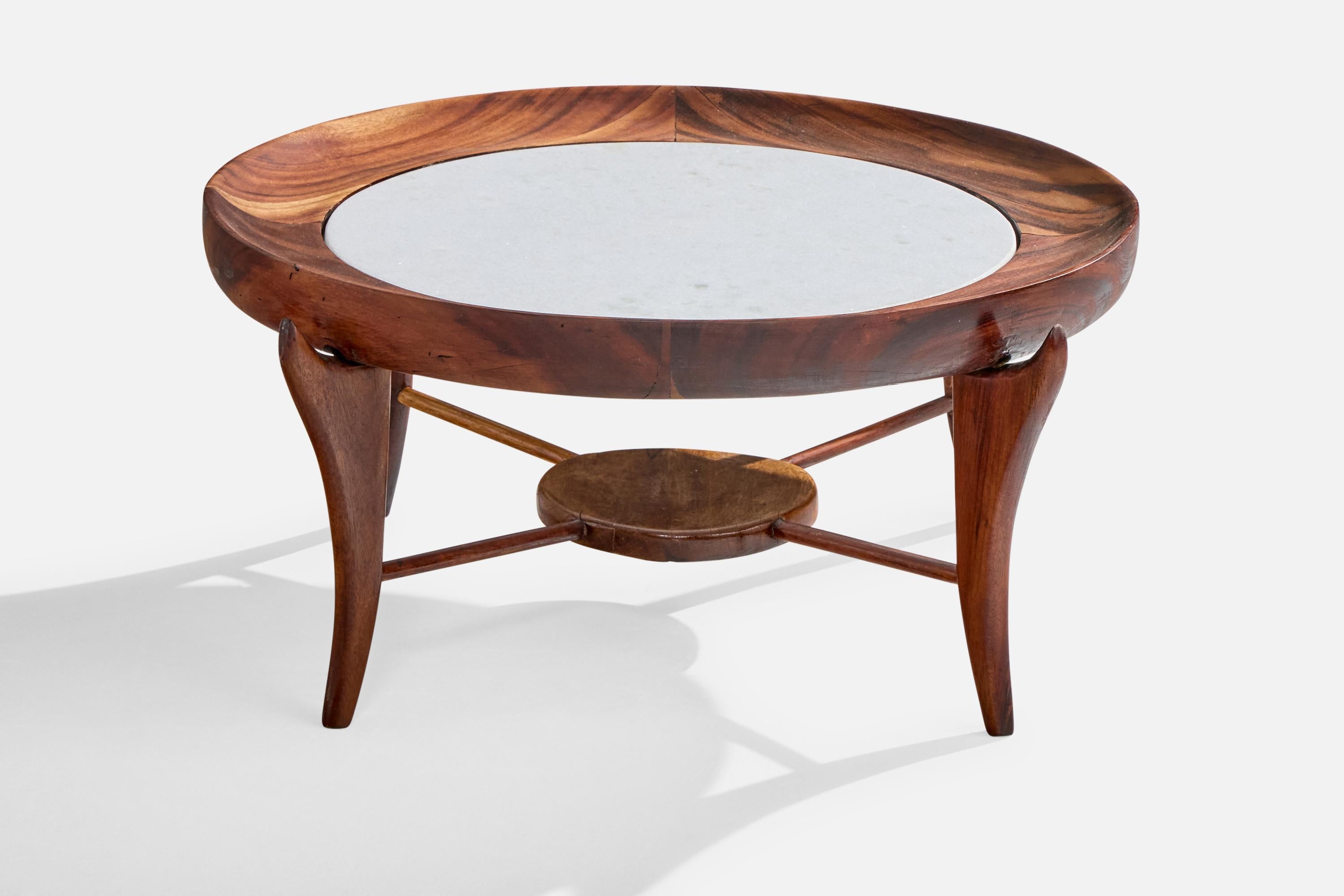 Brazilian Giuseppe Scapinelli, Coffee Table, Wood, Marble, Brazil, 1950s For Sale