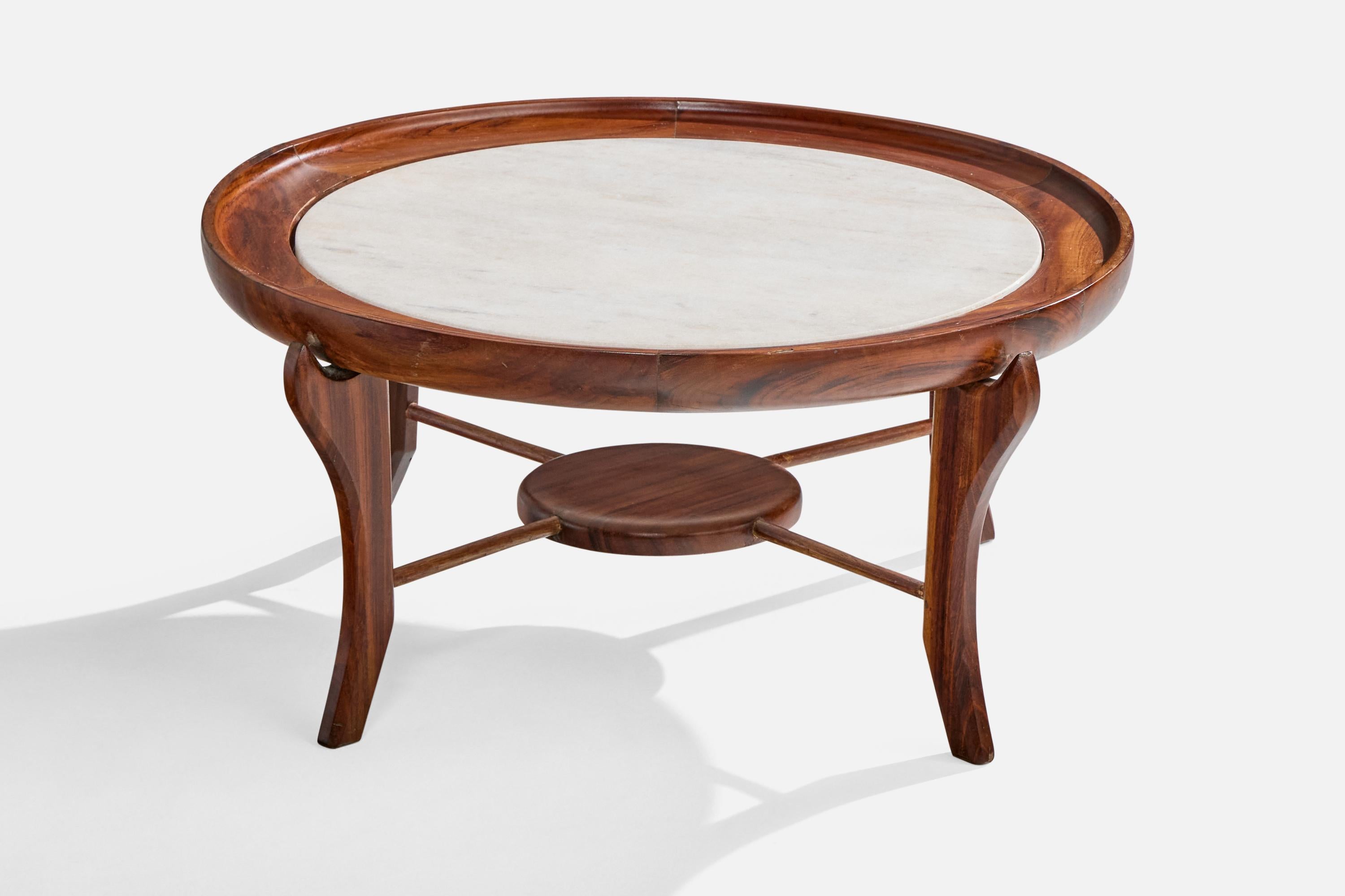 Brésilien Giuseppe Scapinelli, table basse, Wood, Marbre, Brésil, années 1950 en vente