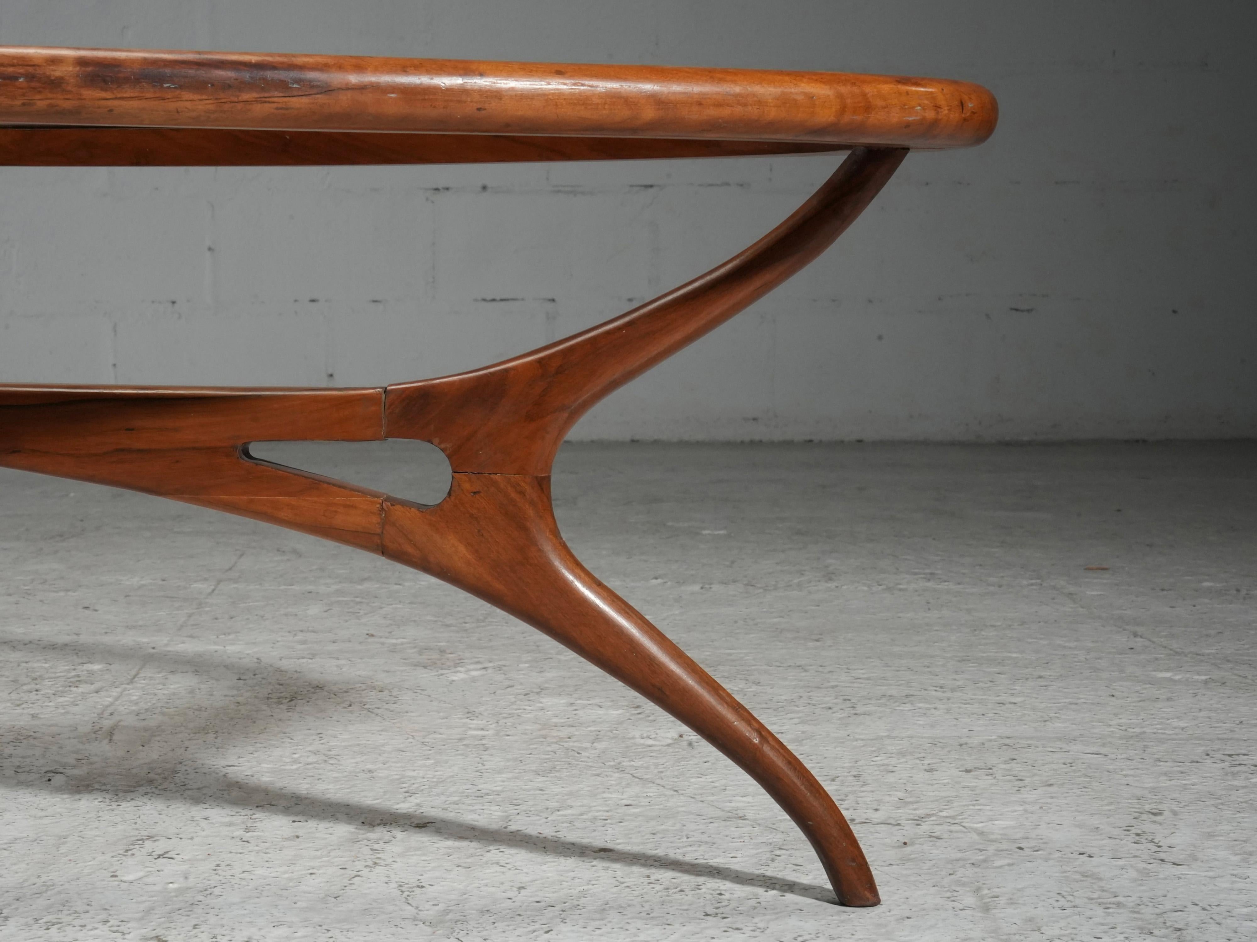 Mid-Century Modern Table basse Giuseppe Scapinelli en caviuna et verre massif, Brésil, années 1950 en vente
