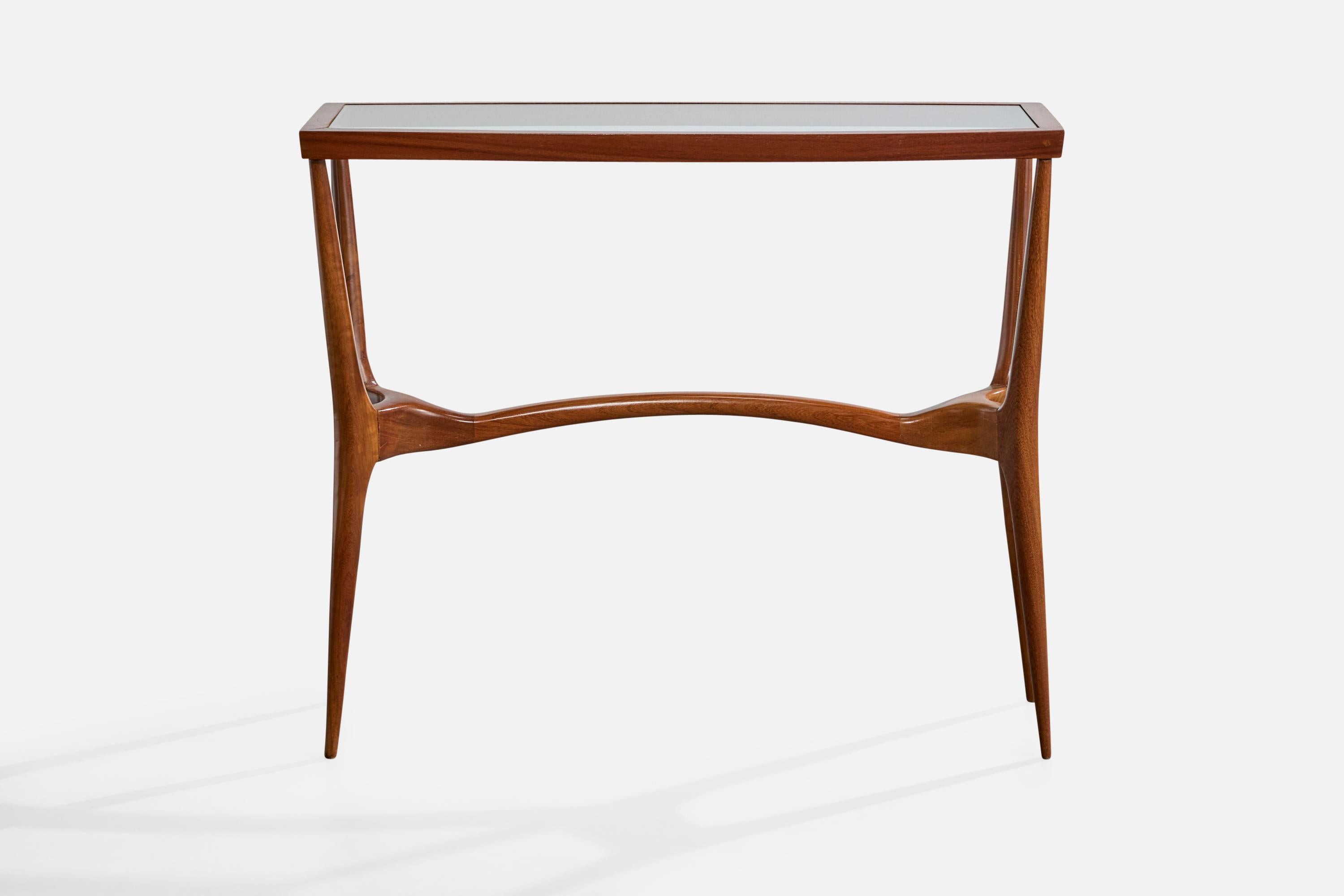 Mid-Century Modern Giuseppe Scapinelli, Console Table, Wood, Glass, Brazil, 1950s For Sale