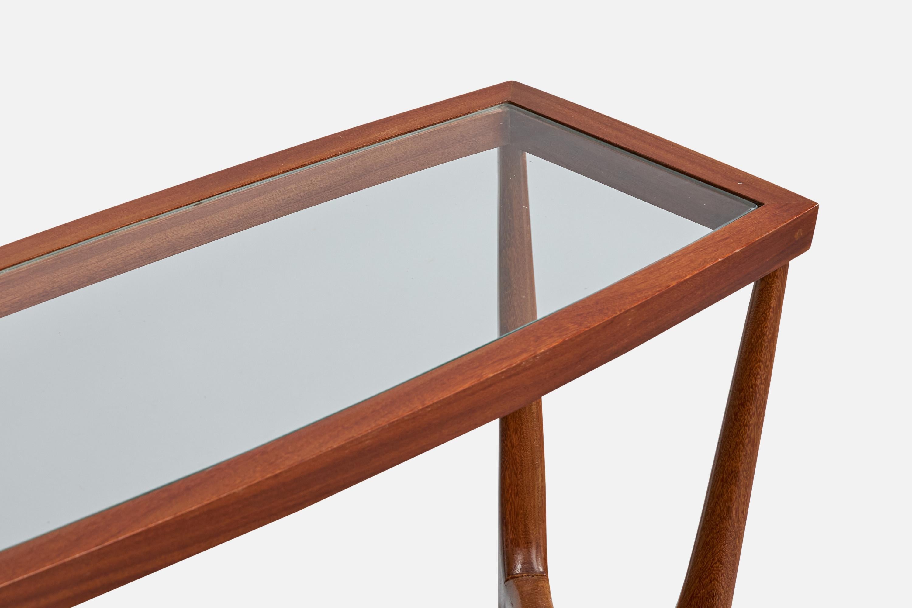 20th Century Giuseppe Scapinelli, Console Table, Wood, Glass, Brazil, 1950s For Sale
