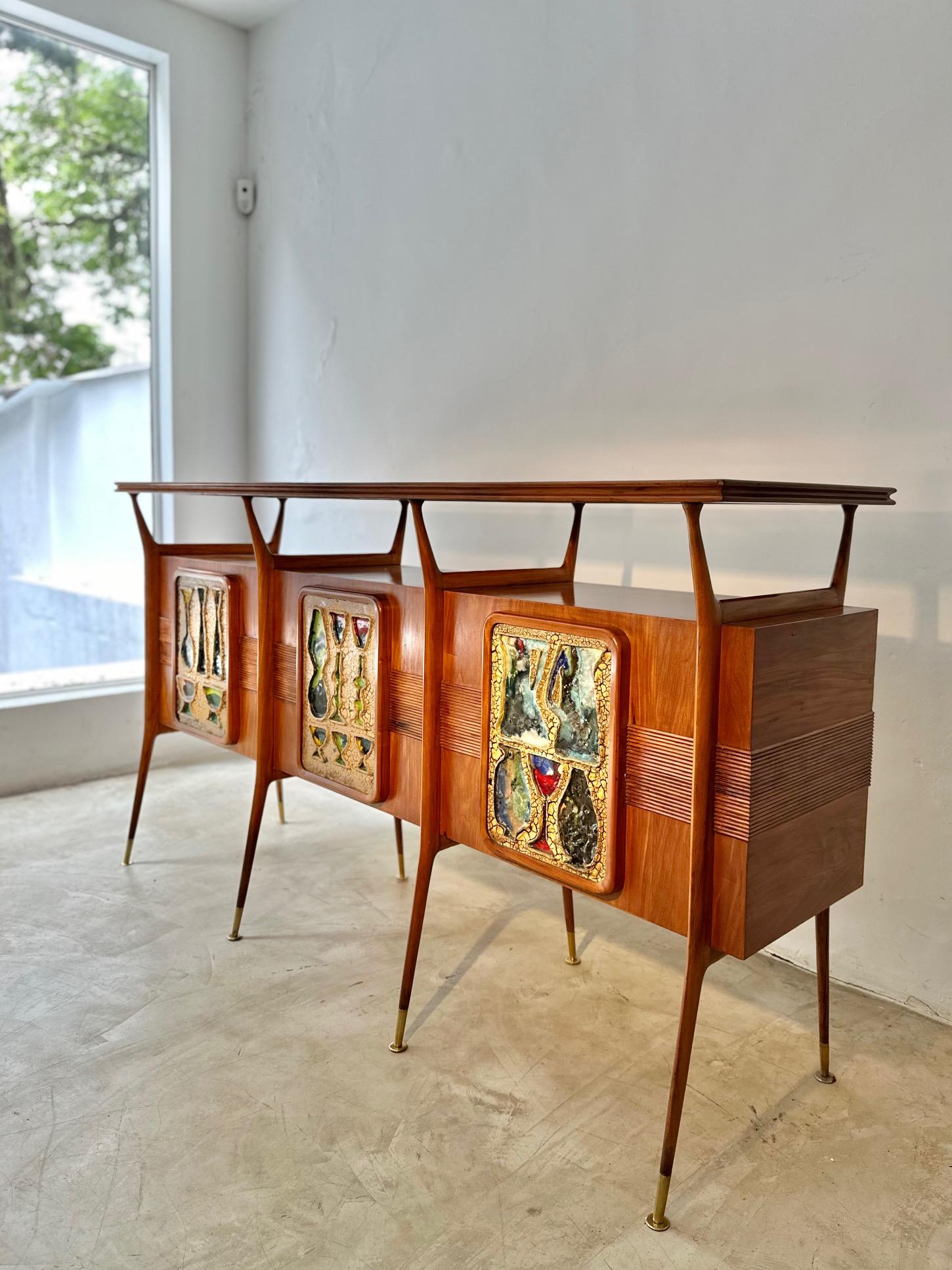 Giuseppe Scapinelli. Custom Mid-Century Modern Bar/Credenza in Wood and Ceramic For Sale 2
