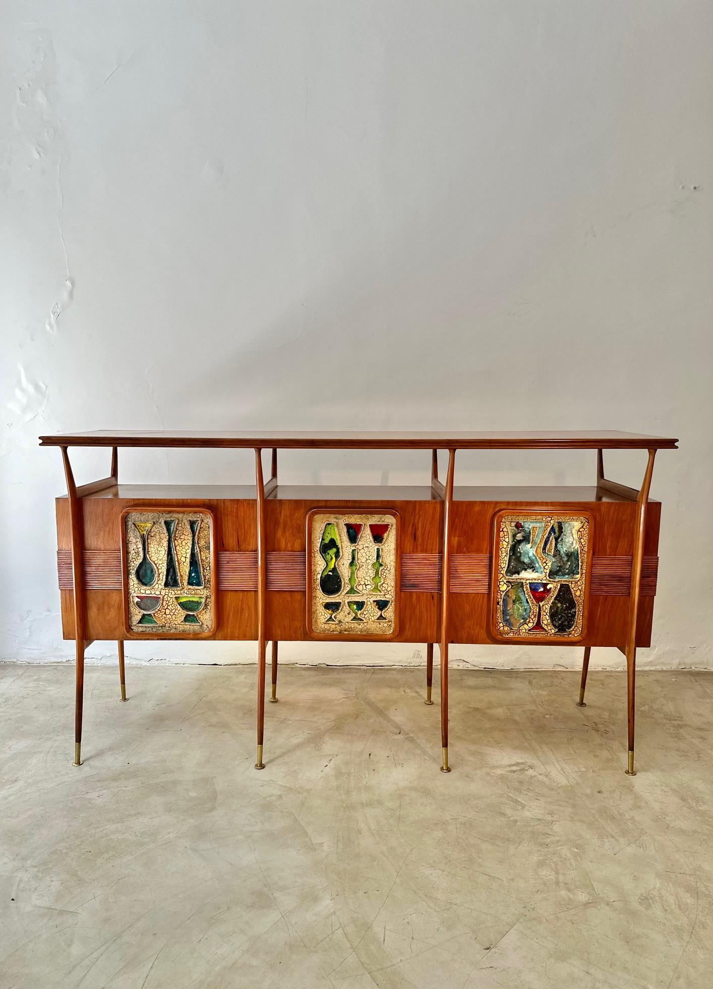 Giuseppe Scapinelli. Custom Mid-Century Modern Bar/Credenza in Wood and Ceramic For Sale 3
