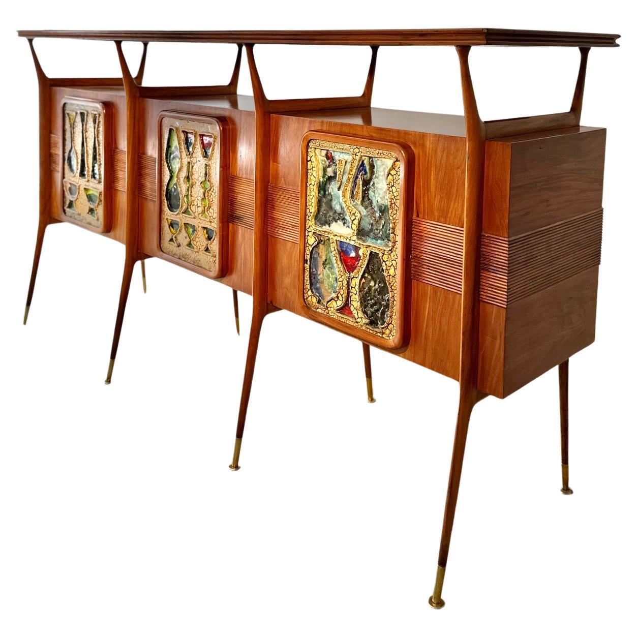 Giuseppe Scapinelli. Custom Mid-Century Modern Bar/Credenza in Wood and Ceramic For Sale