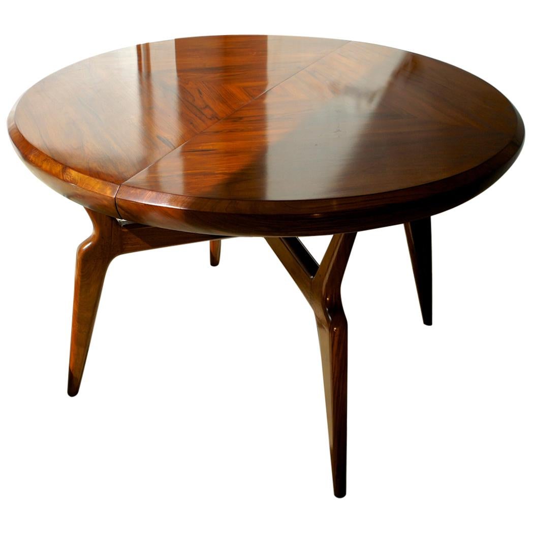 Giuseppe Scapinelli, Extendible Round Dining Table Made in Solid Caviuna Wood