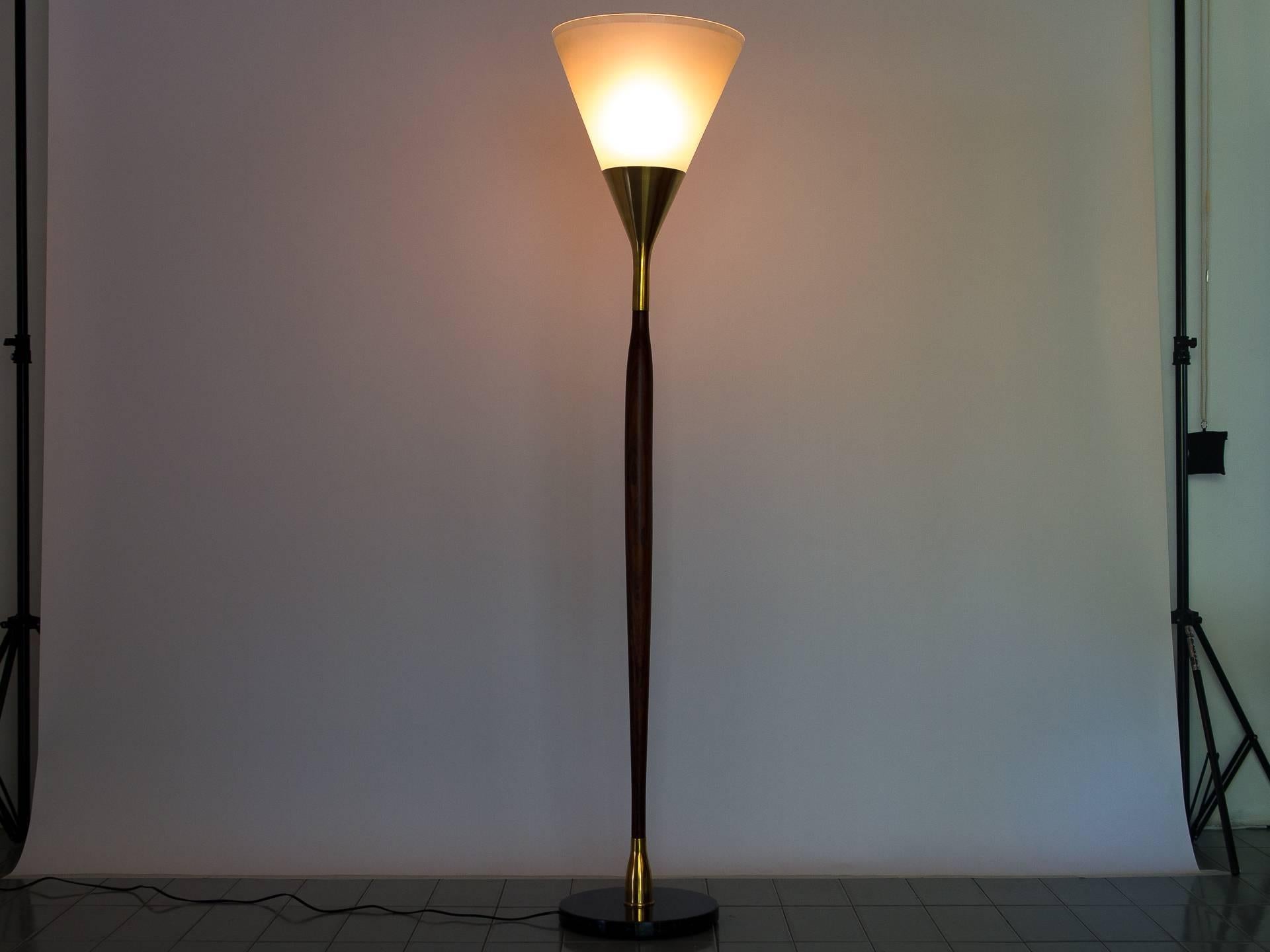 Mid-Century Modern 1950s Floor Lamp by G. Scapinelli in Rosewood, Marble, Brass and Crystal, Brazil