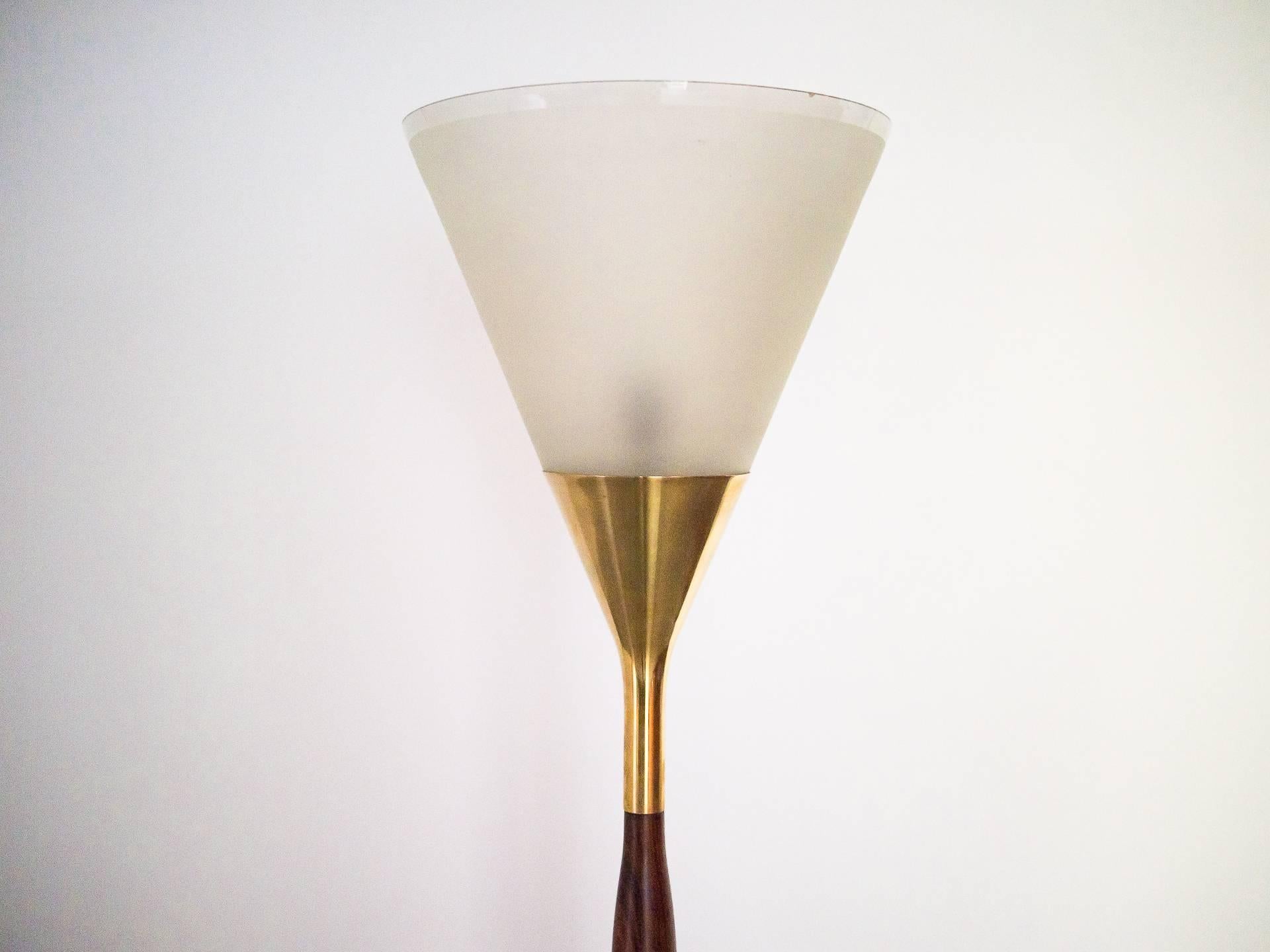Brazilian 1950s Floor Lamp by G. Scapinelli in Rosewood, Marble, Brass and Crystal, Brazil