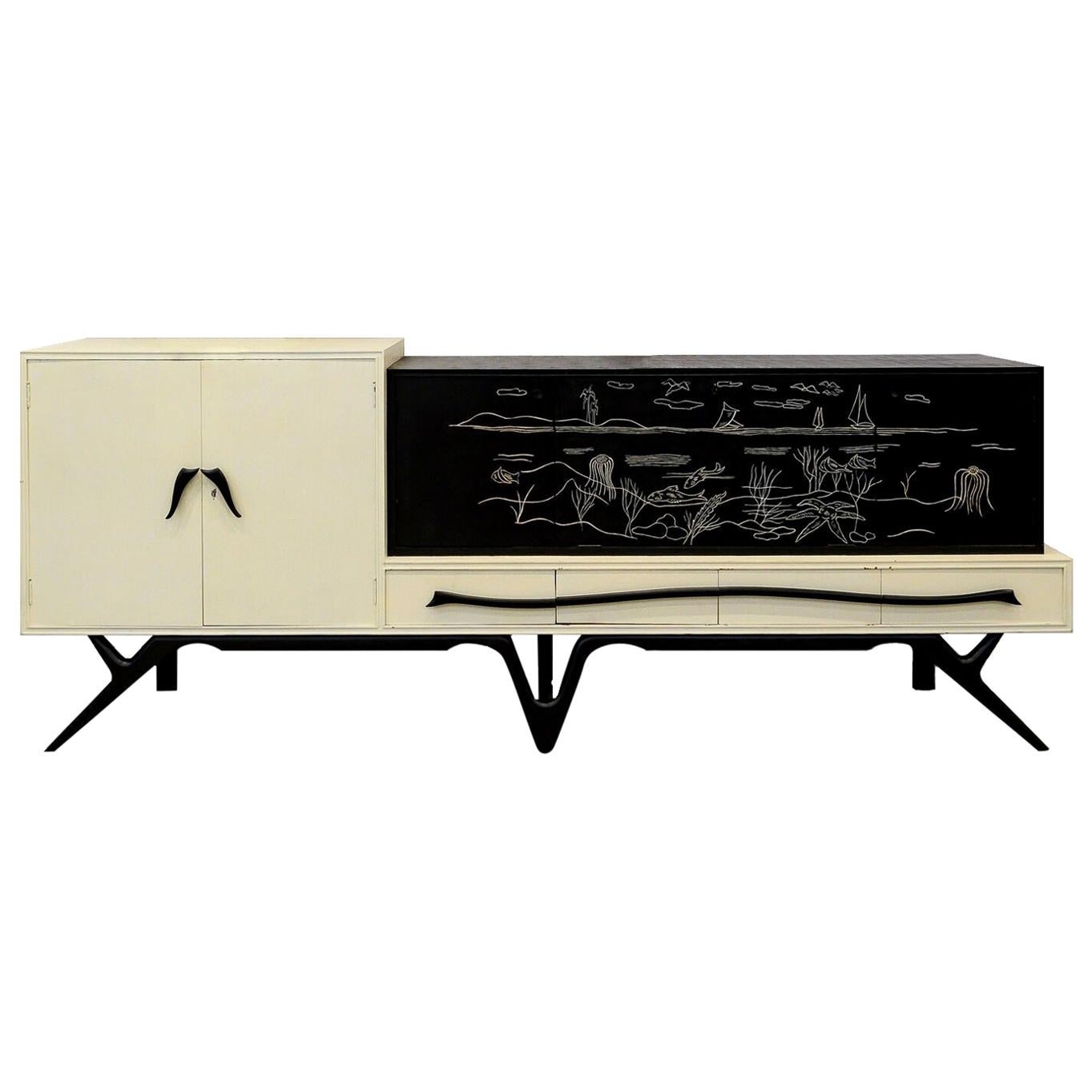 Giuseppe Scapinelli Large Buffet Cabinet, circa 1960s For Sale