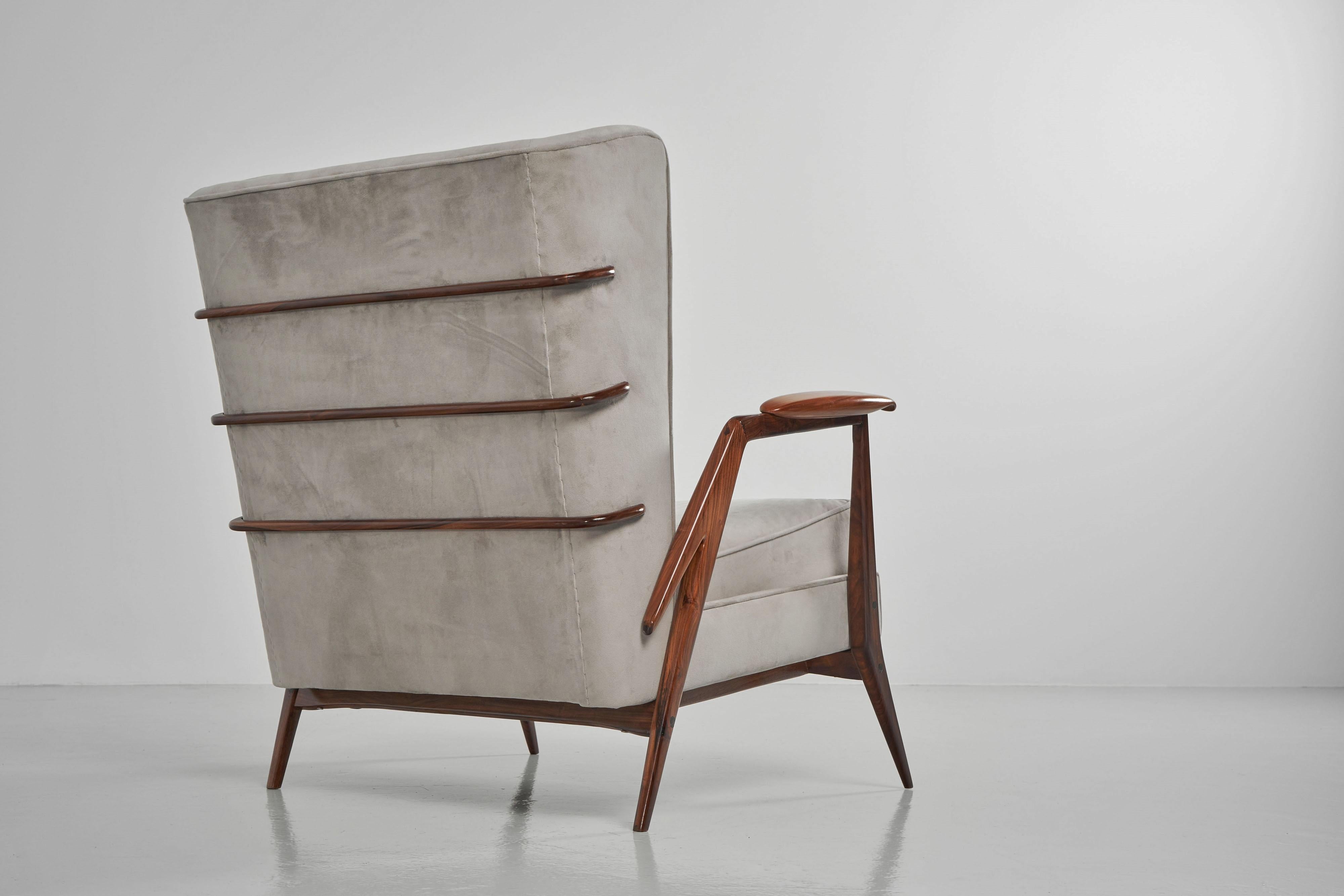 Velvet Giuseppe Scapinelli lounge chairs pair Brazil 1950 For Sale