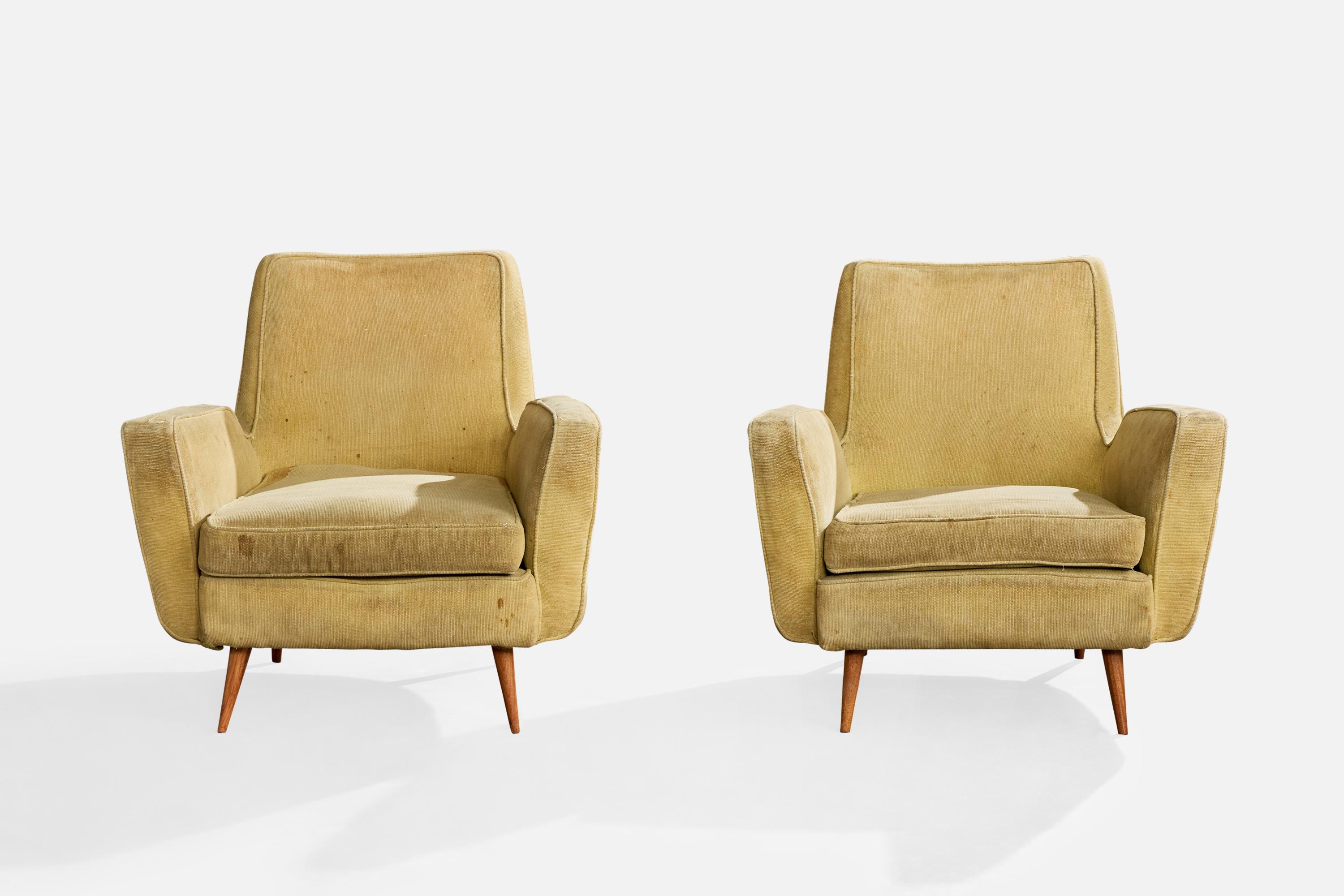 Brésilien Giuseppe Scapinelli, chaises longues, Wood, tissu, Brésil, années 1950 en vente