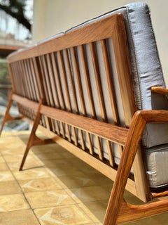 Giuseppe Scapinelli. Mid-Century Modern Sofa in Caviúna Wood and Silk Upholstery