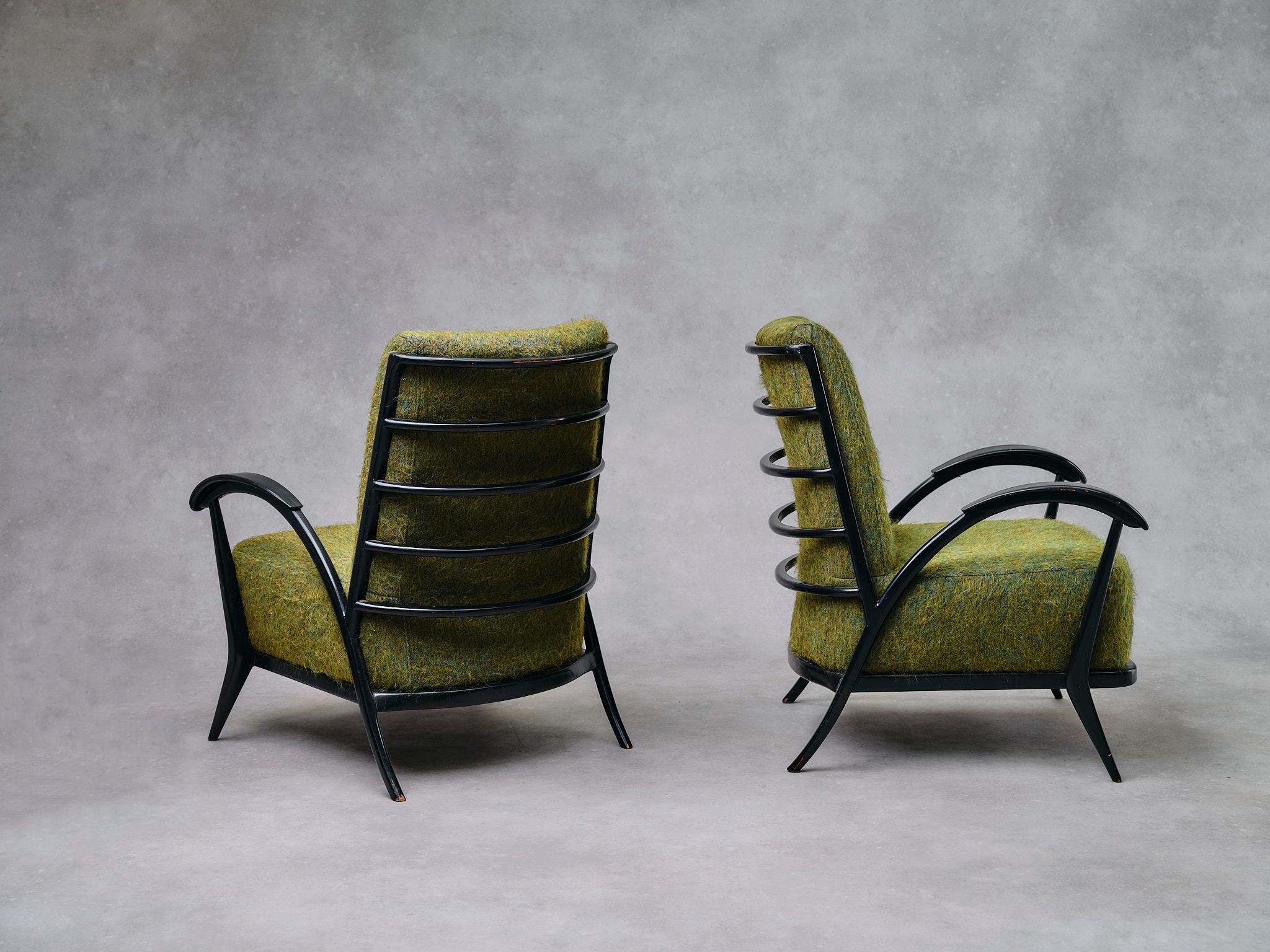 Brazilian Giuseppe Scapinelli pair of Ebonized Armchairs 1950s Brazil Pierre Frey For Sale