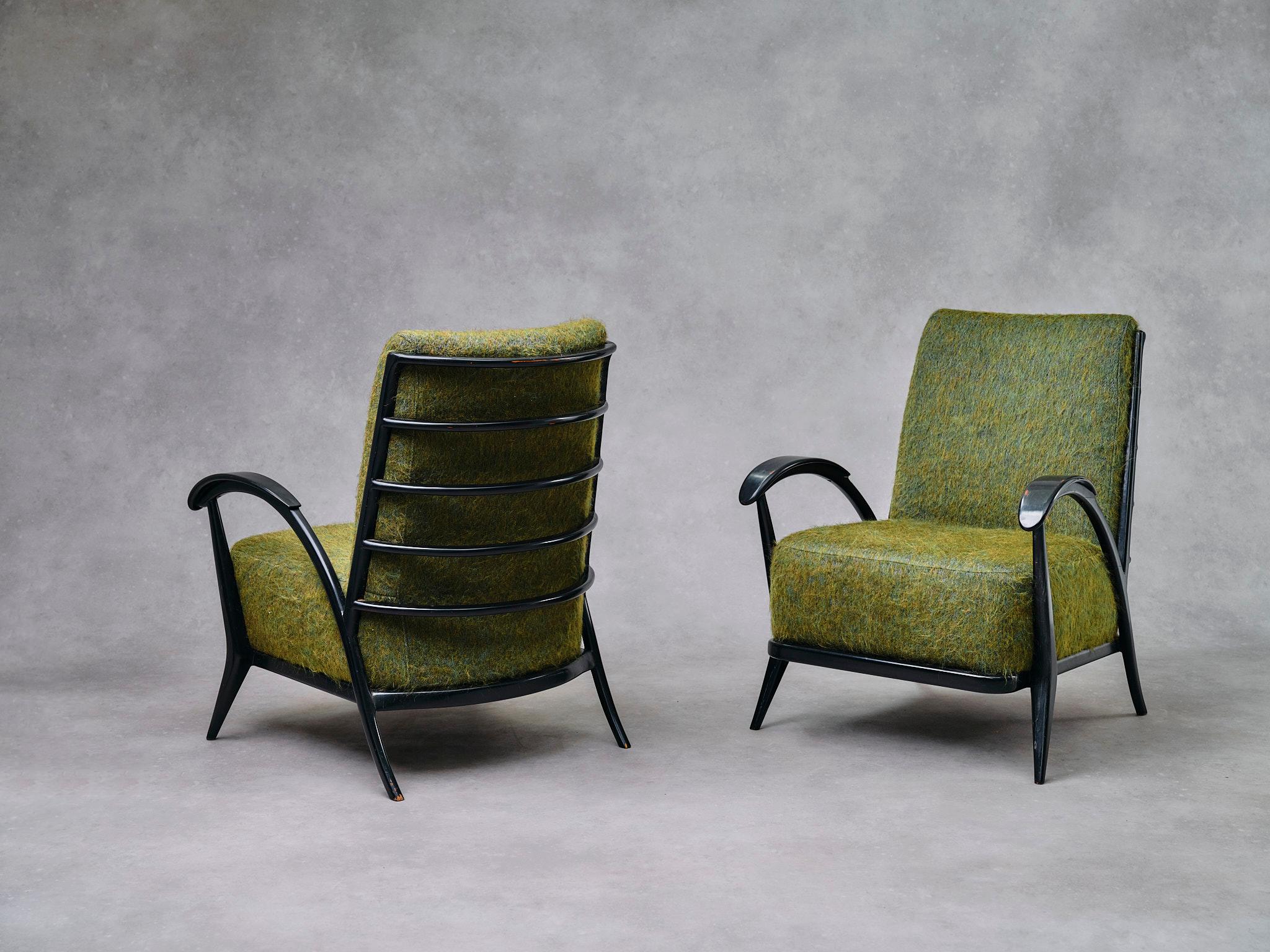 Giuseppe Scapinelli pair of Ebonized Armchairs 1950s Brazil Pierre Frey In Good Condition For Sale In Amsterdam, NL
