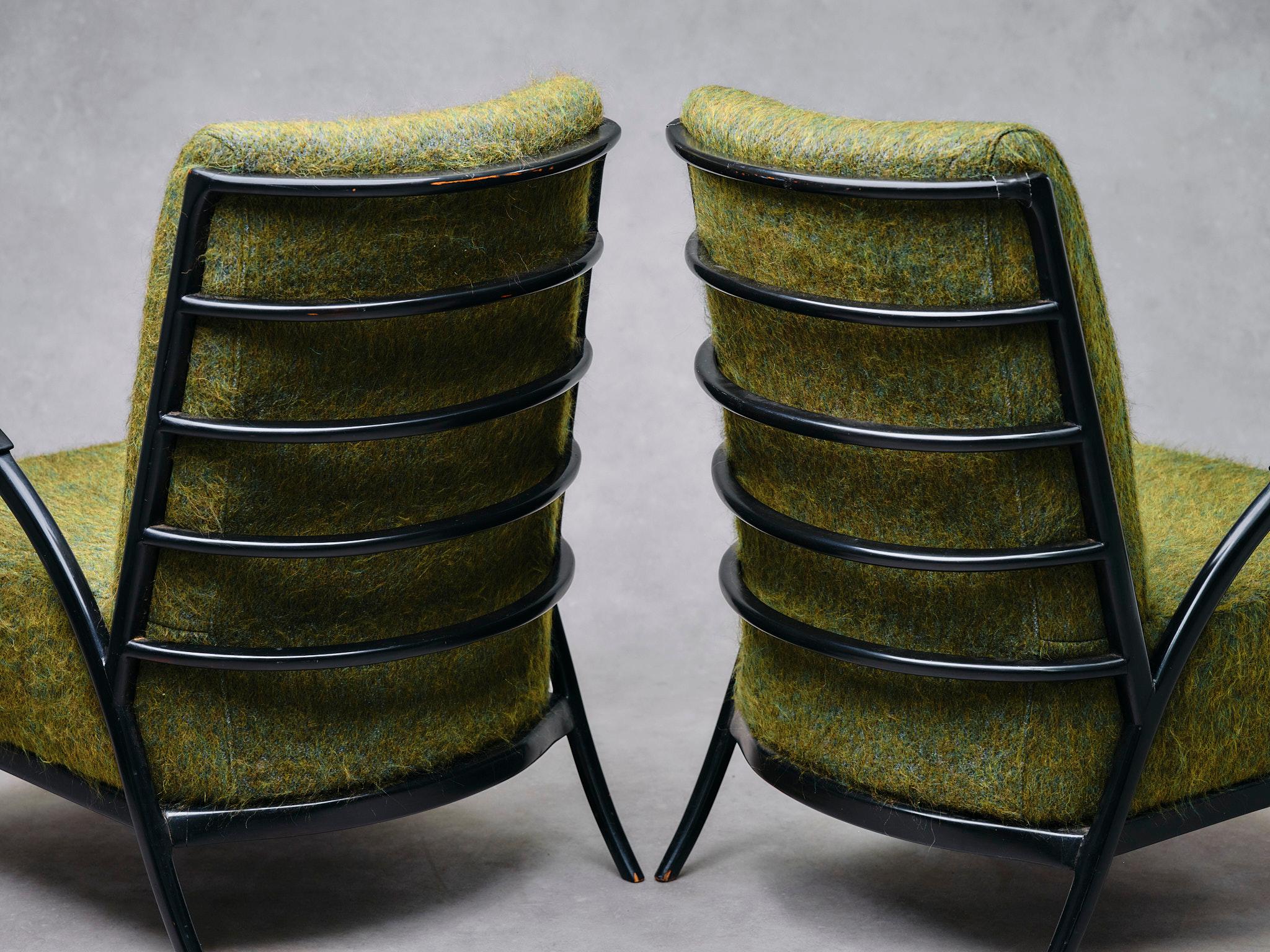 Mid-20th Century Giuseppe Scapinelli pair of Ebonized Armchairs 1950s Brazil Pierre Frey For Sale