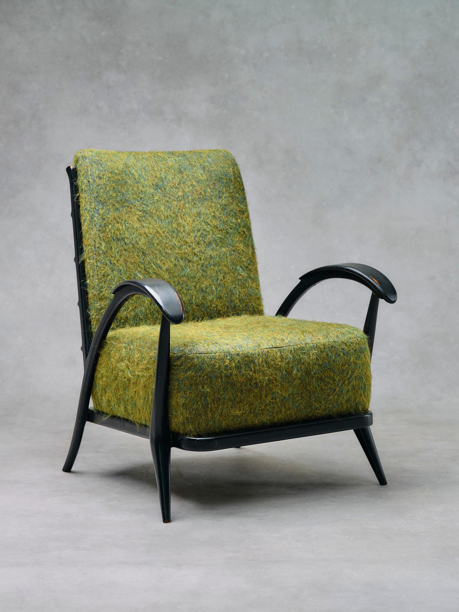 Upholstery Giuseppe Scapinelli pair of Ebonized Armchairs 1950s Brazil Pierre Frey For Sale