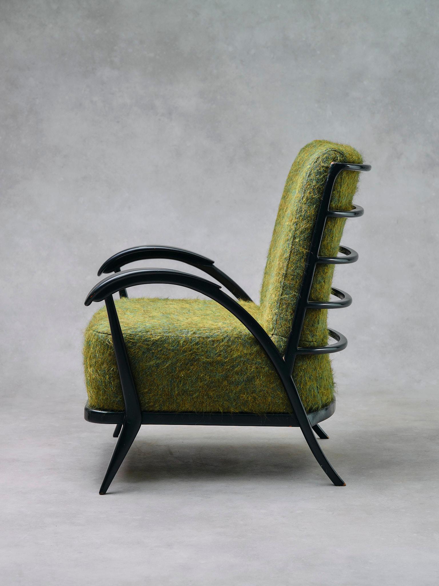 Giuseppe Scapinelli pair of Ebonized Armchairs 1950s Brazil Pierre Frey For Sale 1