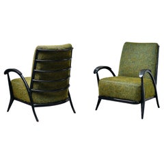 Giuseppe Scapinelli pair of Ebonized Armchairs Brazil 1950s Pierre Frey Fabric