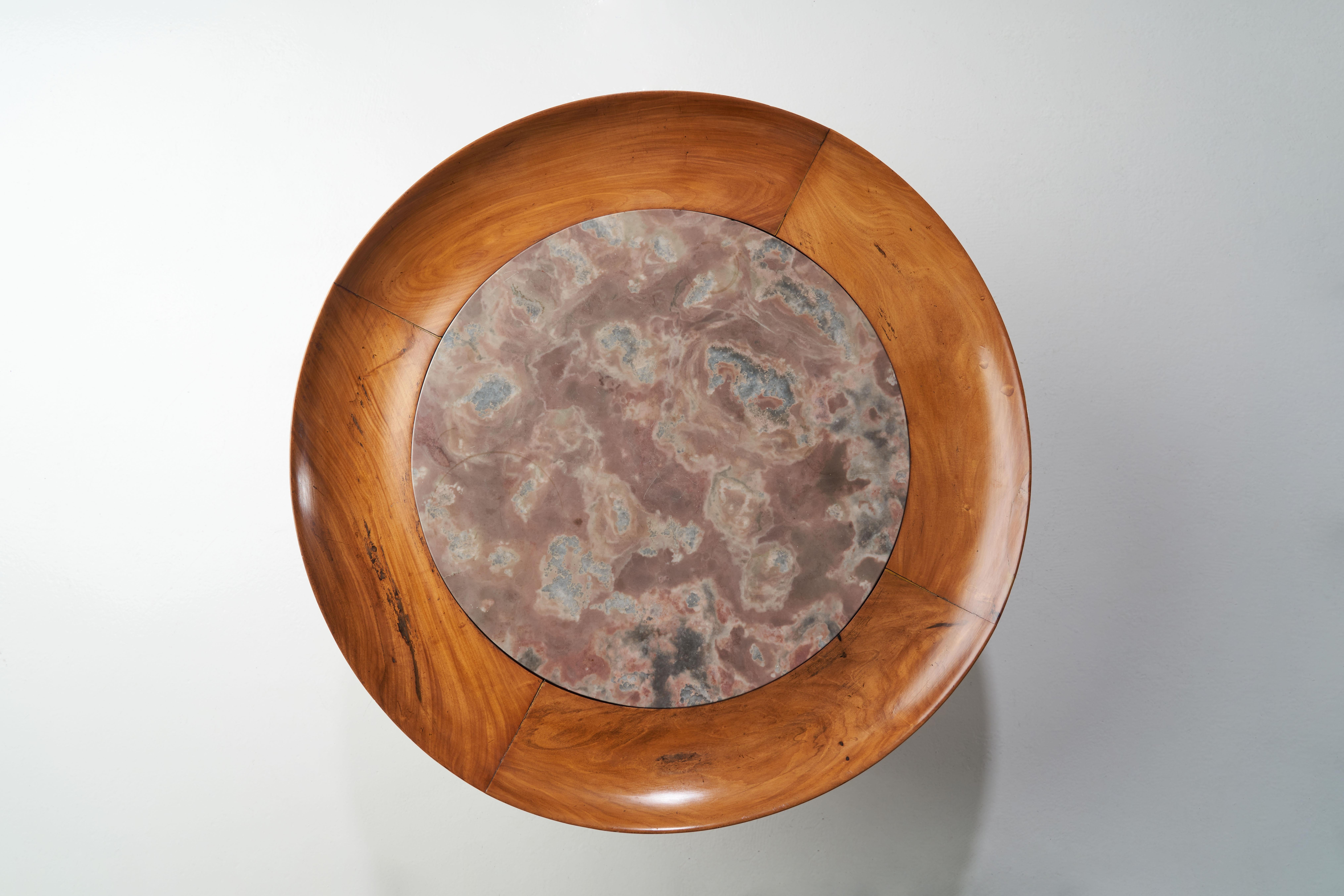 Giuseppe Scapinelli Round Coffee Table in Caviuna and Marble, Brazil 1960s 1
