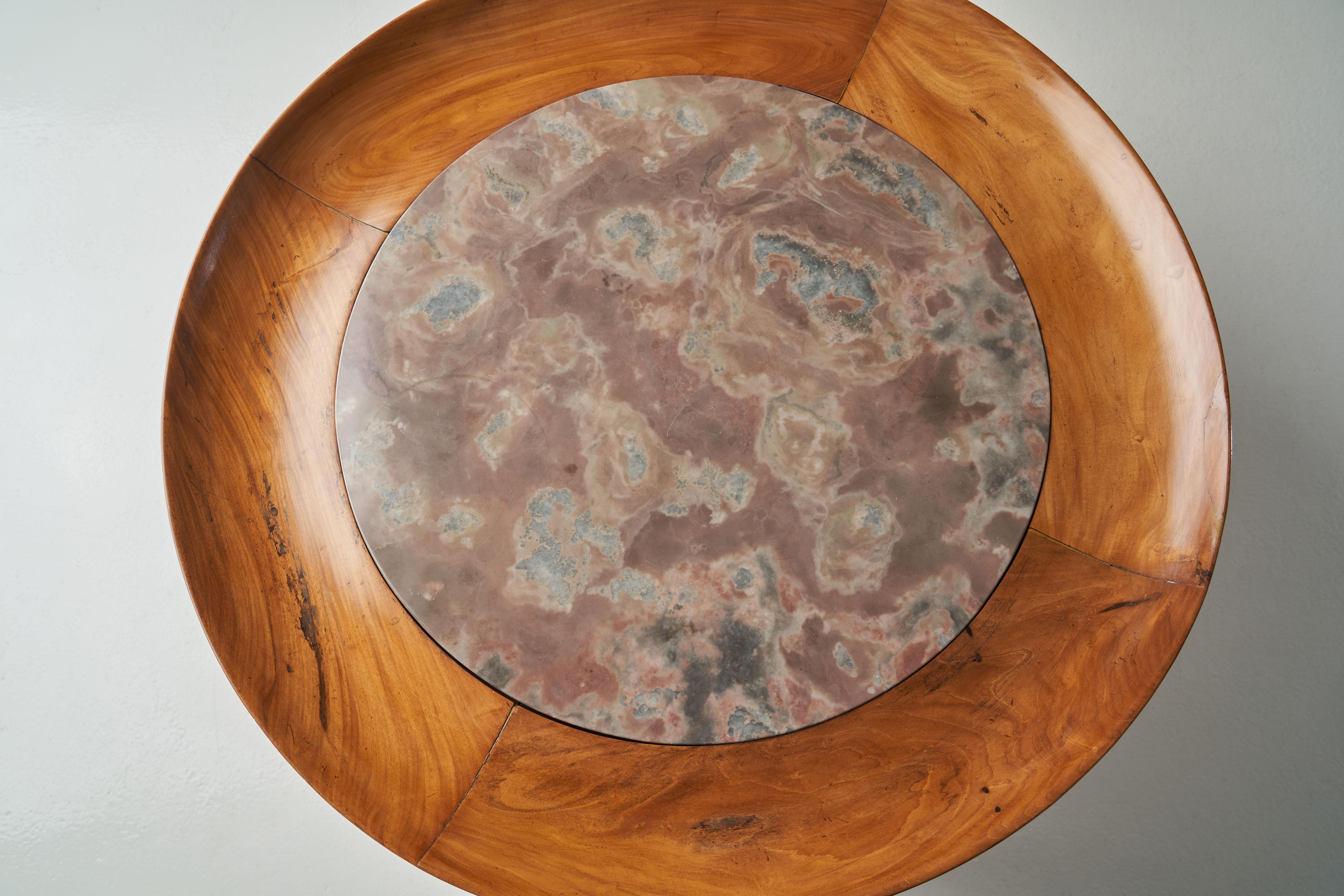 Giuseppe Scapinelli Round Coffee Table in Caviuna and Marble, Brazil 1960s 2
