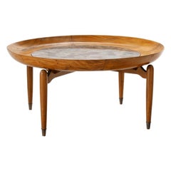 Giuseppe Scapinelli Round Coffee Table in Caviuna Wood and Marble, Brazil, 1960s