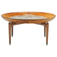 Giuseppe Scapinelli Round Coffee Table in Caviuna Wood and Marble, Brazil, 1960s