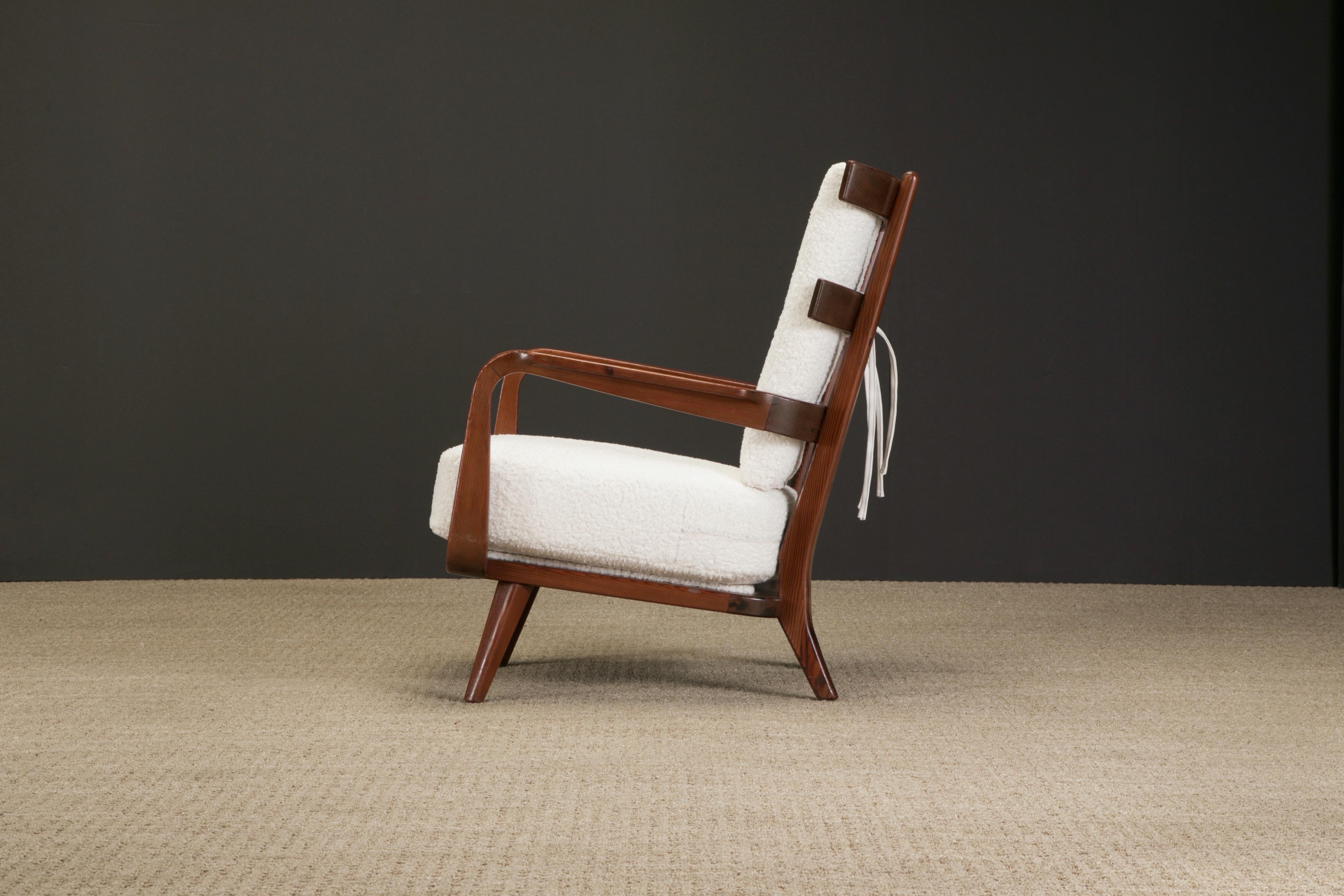 Giuseppe Scapinelli Sculptural Armchair Reupholstered in White Bouclé, c 1960 4