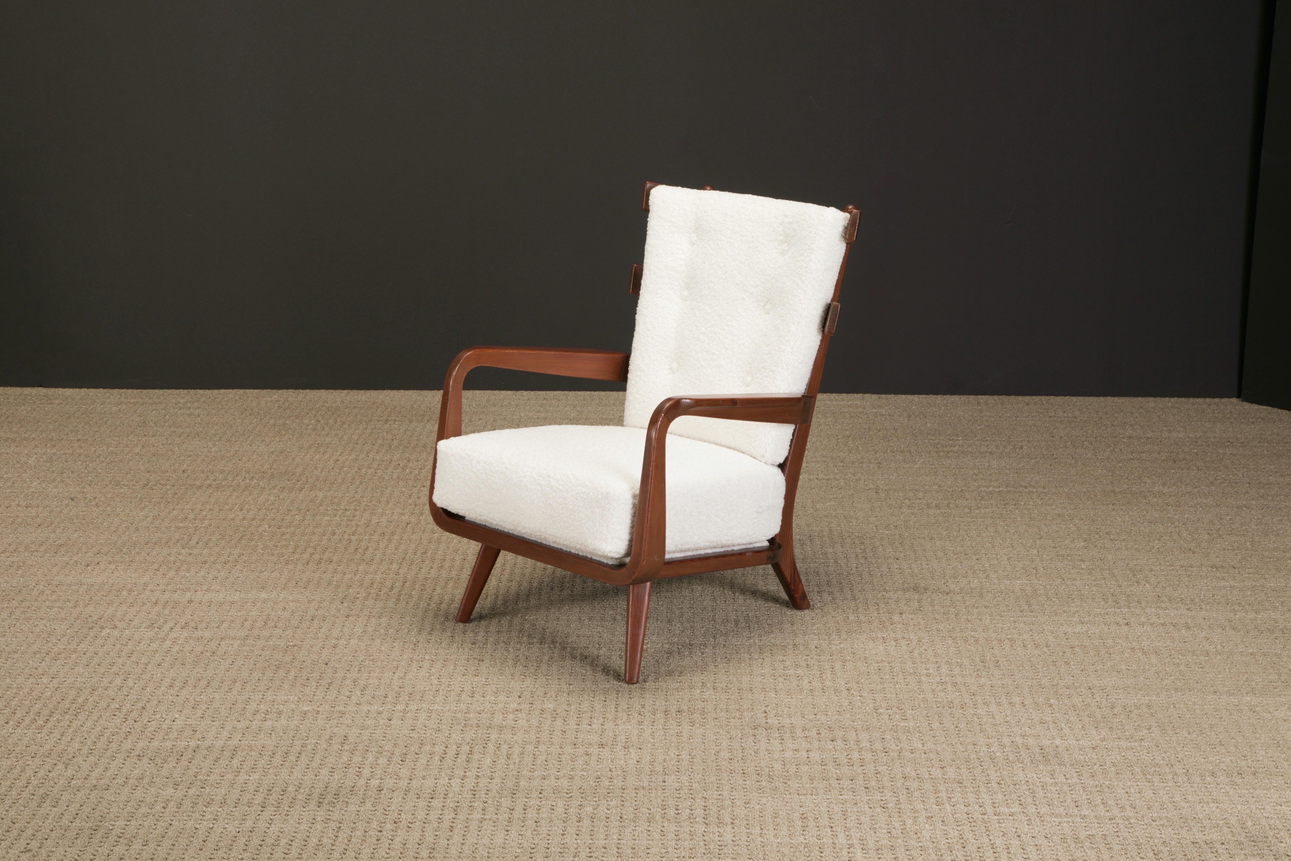 Giuseppe Scapinelli Sculptural Armchair Reupholstered in White Bouclé, c 1960 5