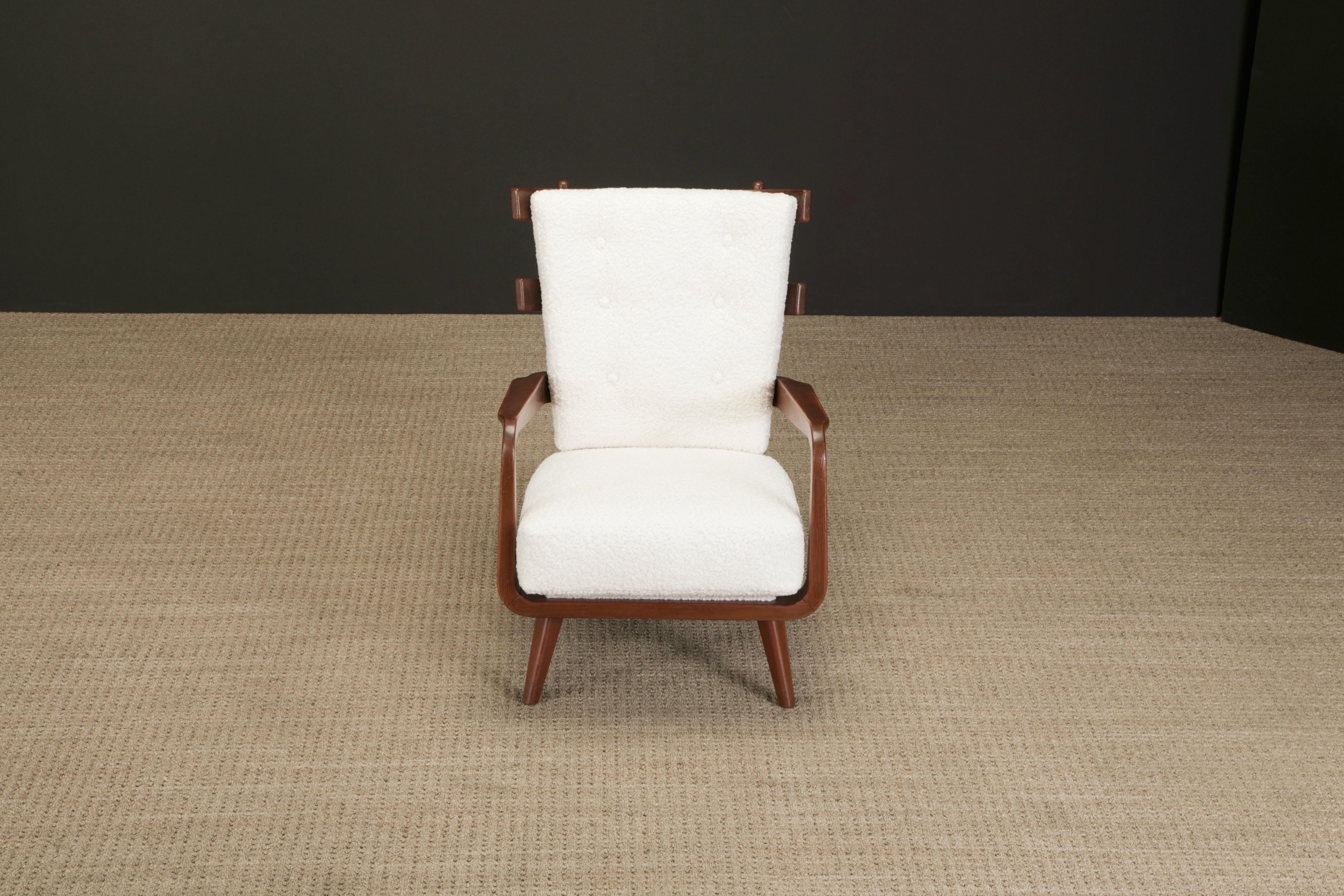Giuseppe Scapinelli Sculptural Armchair Reupholstered in White Bouclé, c 1960 6