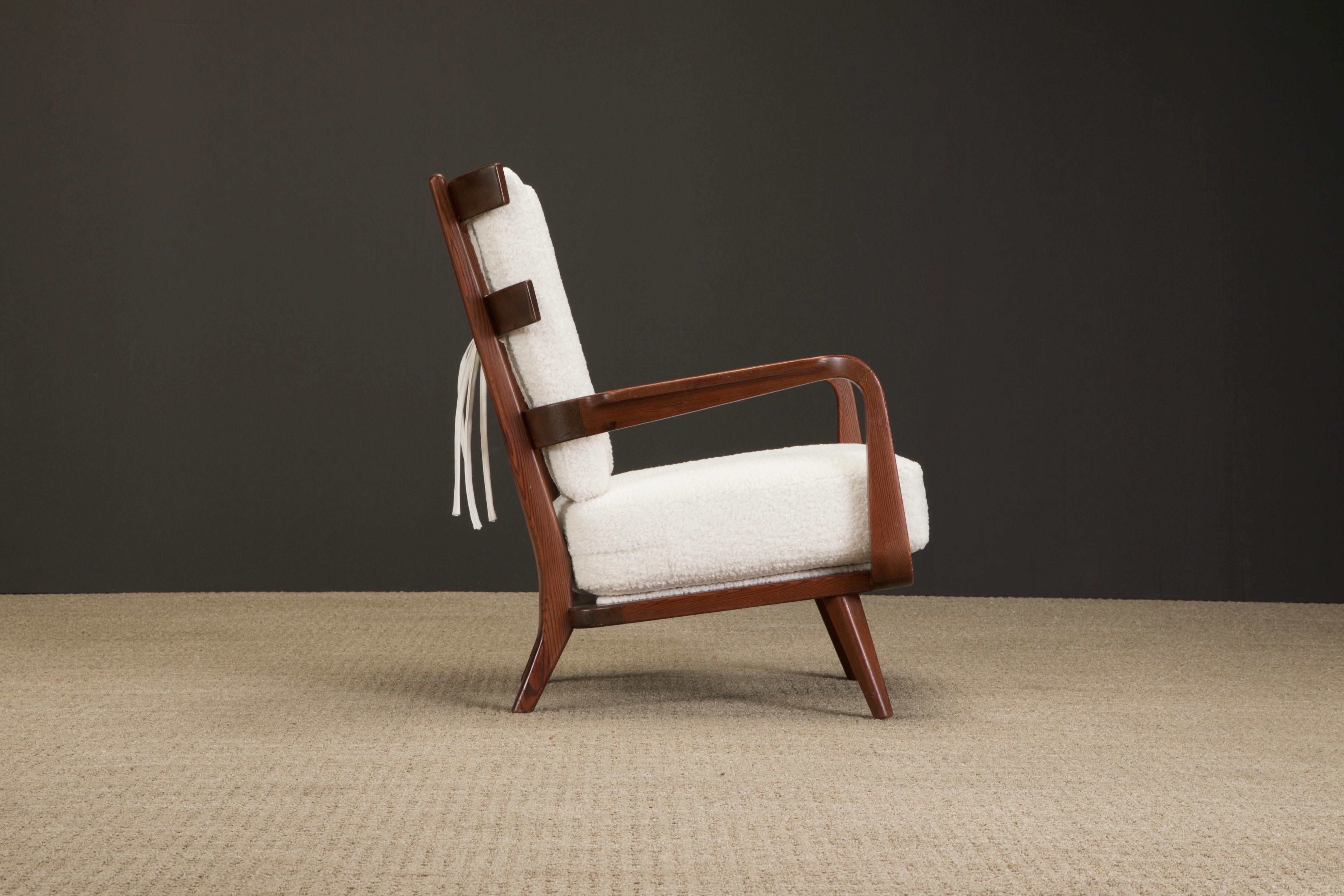 Giuseppe Scapinelli Sculptural Armchair Reupholstered in White Bouclé, c 1960 In Good Condition In Los Angeles, CA