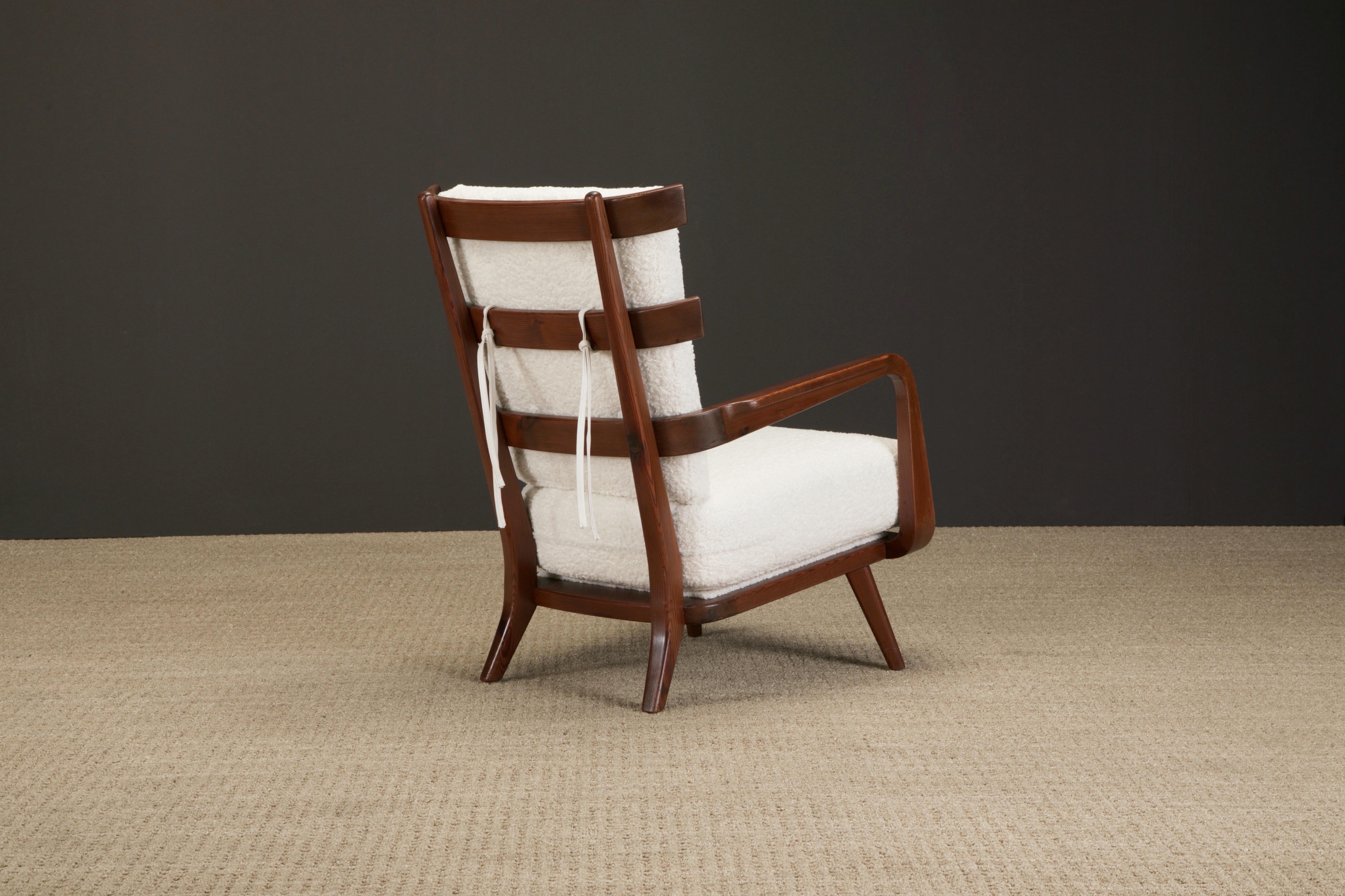 Mid-20th Century Giuseppe Scapinelli Sculptural Armchair Reupholstered in White Bouclé, c 1960