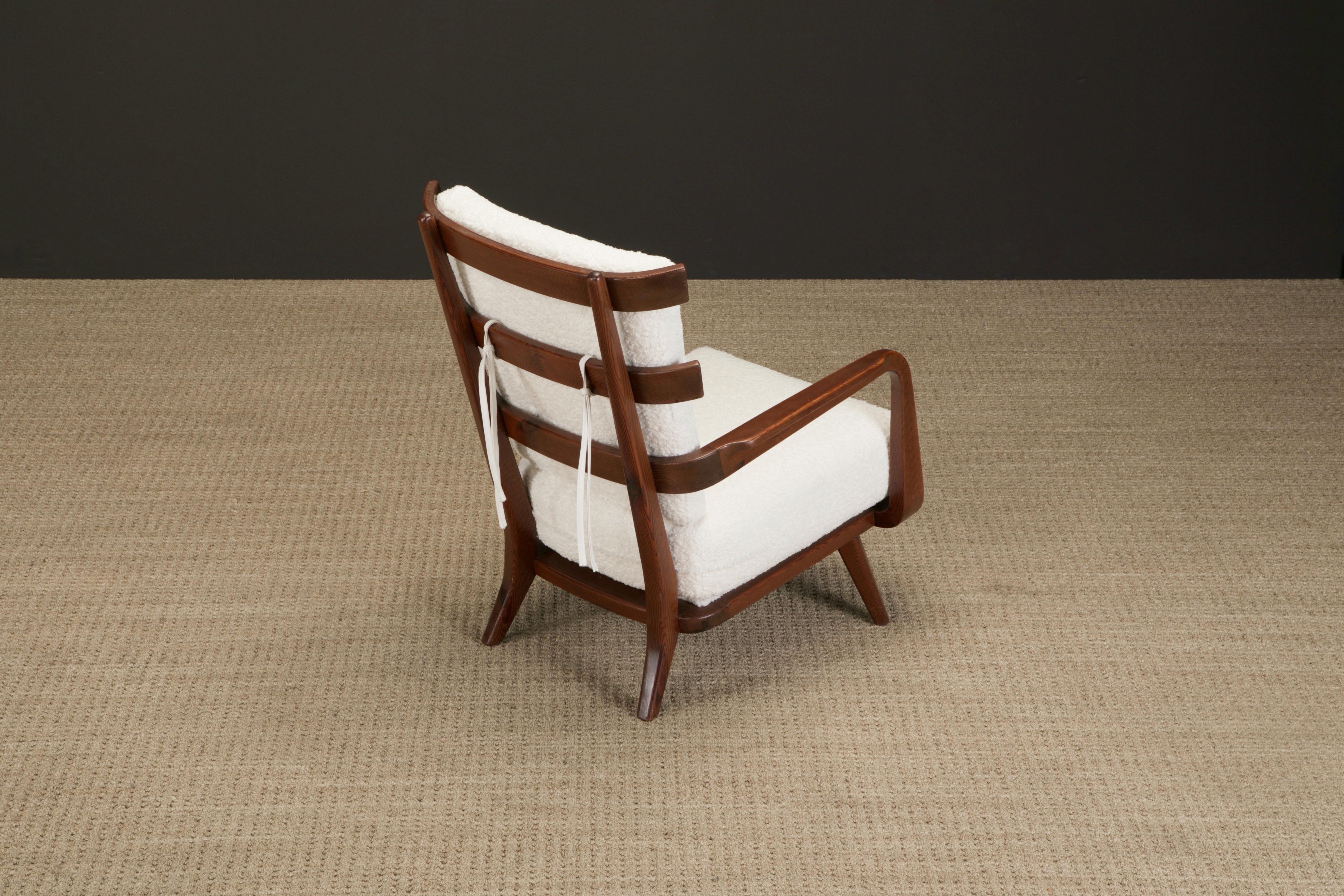 Giuseppe Scapinelli Sculptural Armchair Reupholstered in White Bouclé, c 1960 1